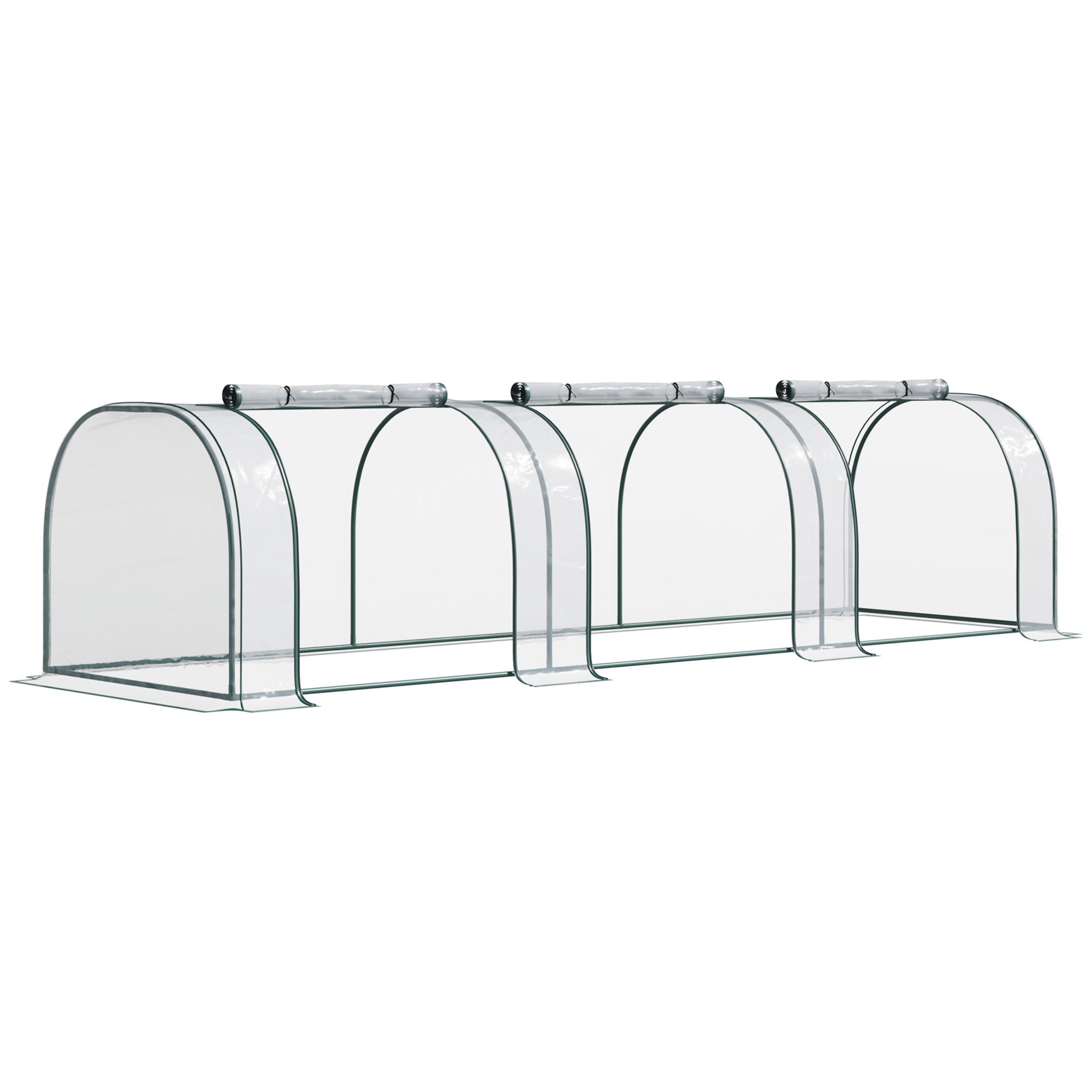 3 Section Portable PVC Tunnel Greenhouse with Steel Frame - Dark Green
