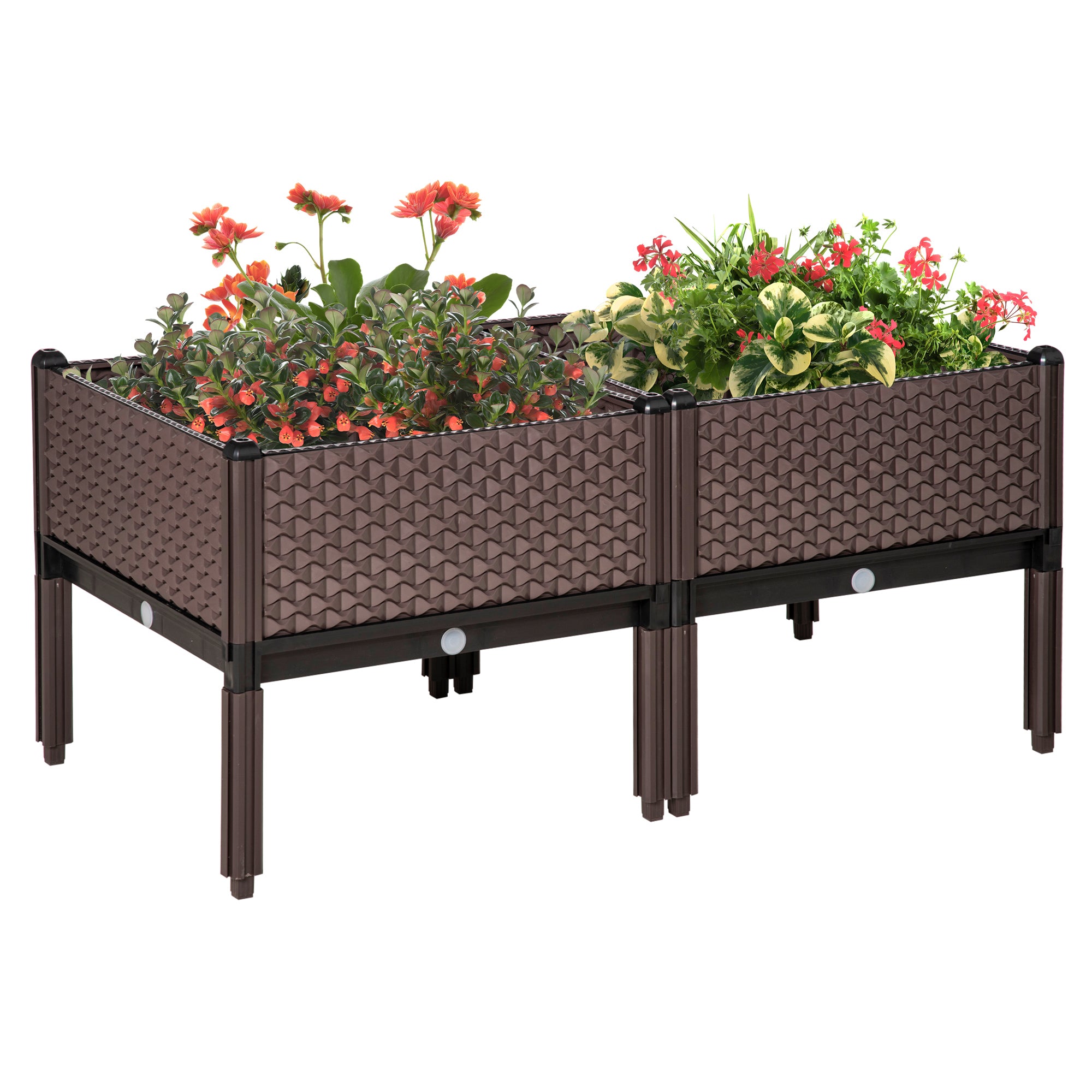 Set of 2 Garden Raised Beds 50x50x46.5cm with Self-Watering Elevated Planter Boxes - Brown