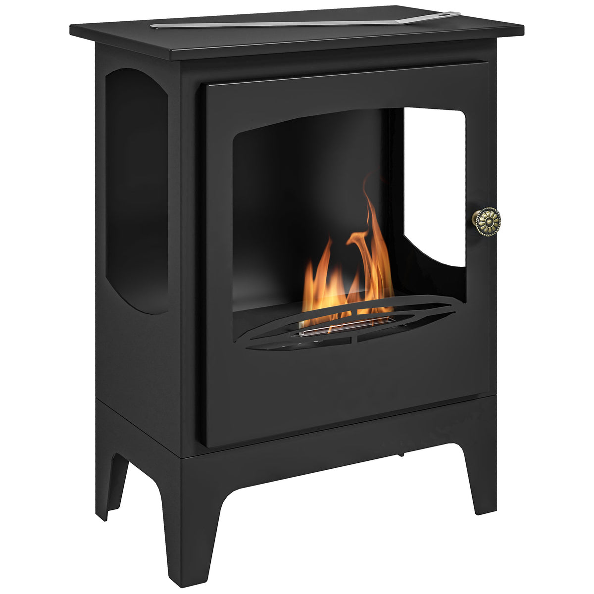 Freestanding Ethanol Fireplace 1.2L Tank with Stainless Steel Flame Snuffer, 3-Hour Burn Time for Indoor - Black