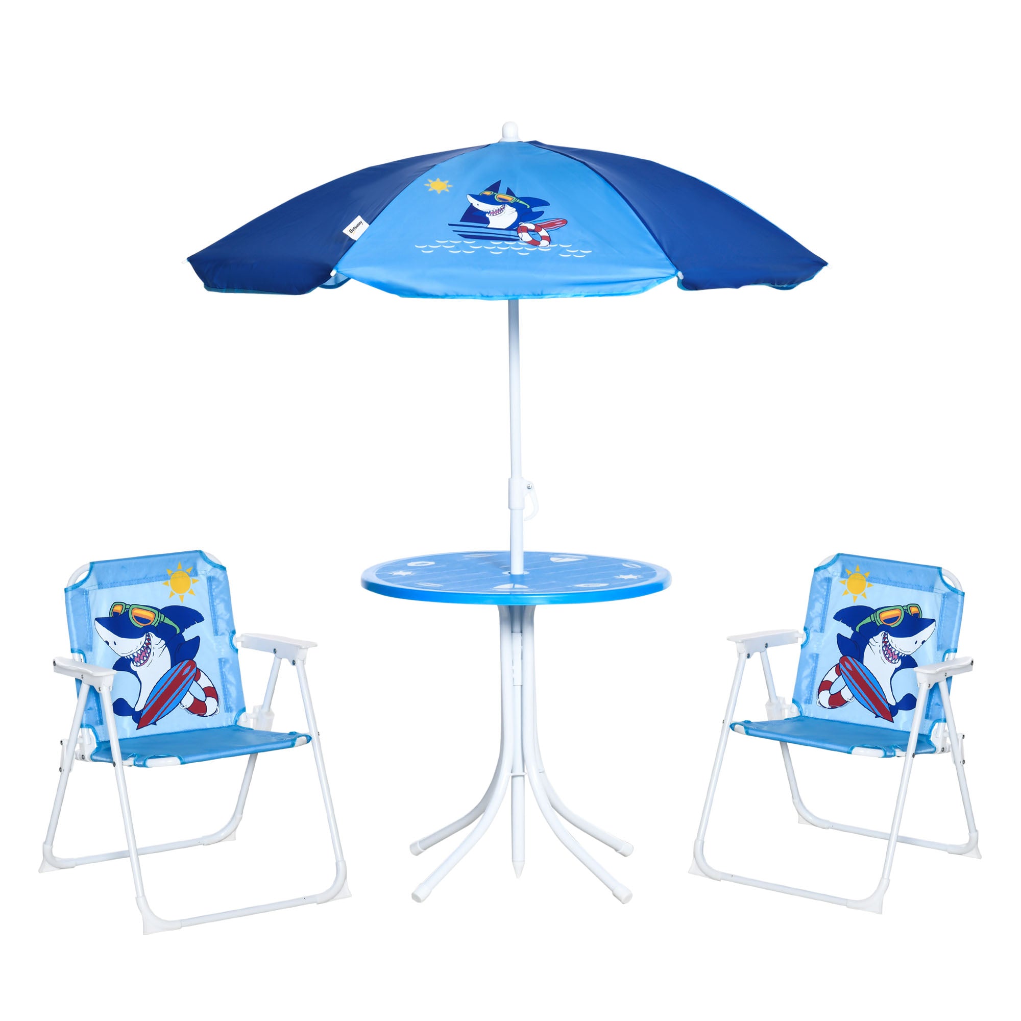 4 Piece Kids Picnic Table Set with Adjustable Umbrella - Blue