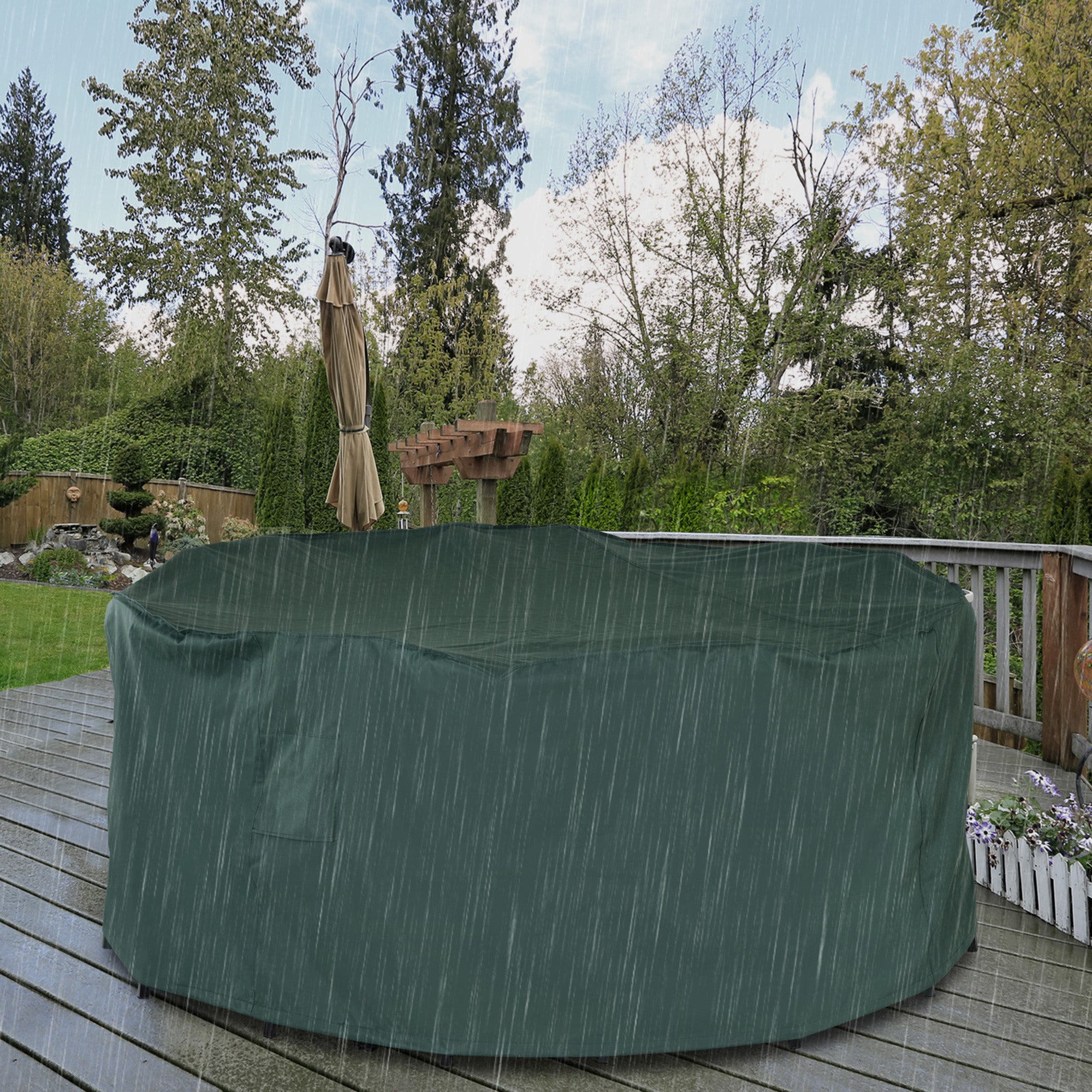 Large Round Garden Patio Furniture Cover 600D Oxford Waterproof - Green