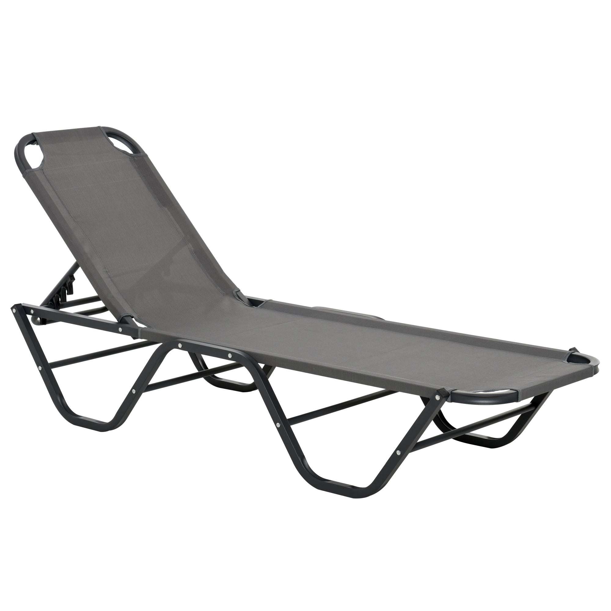 Sun Lounger Recliner with 5-Position Adjustable Backrest Grey