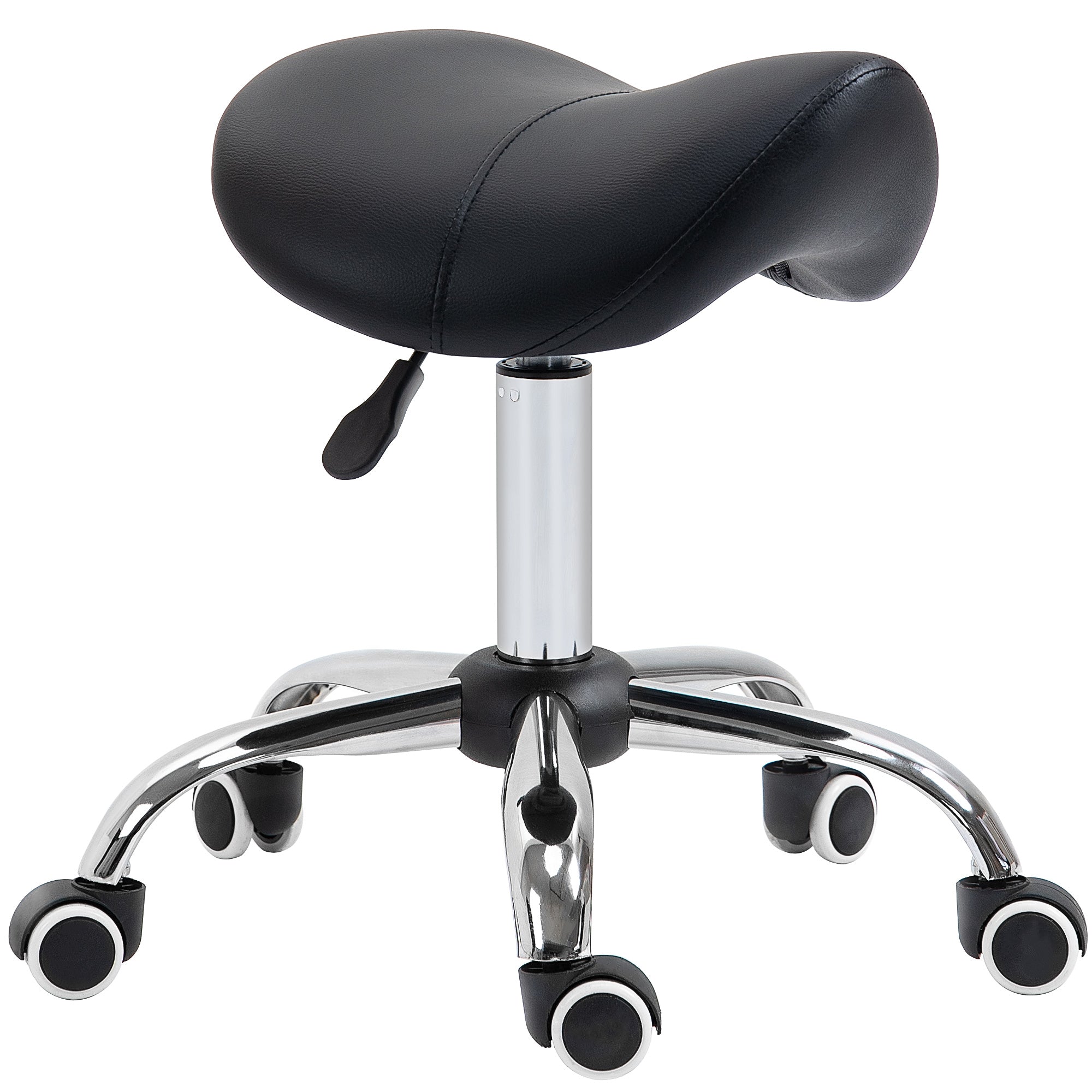 360° Rotate Height Adjustable Hydraulic Cosmetic Salon Stool with Faux Leather Saddle Seat - Black