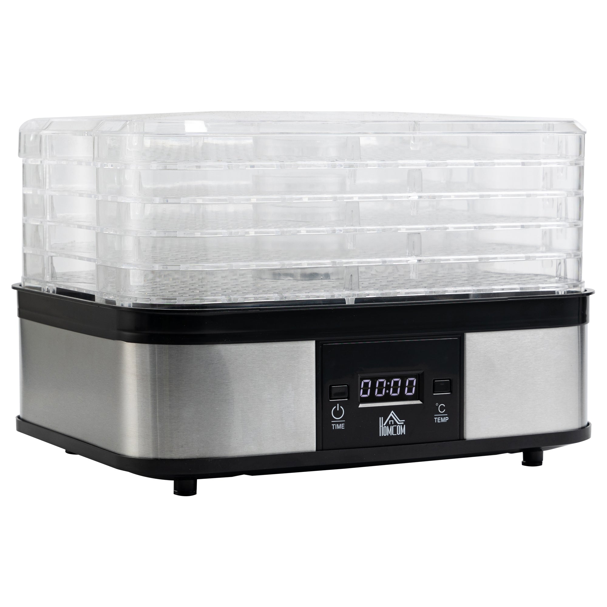 5 Tier Stainless Steel Food Dehydrator with Adjustable Temperature and Timer - Silver