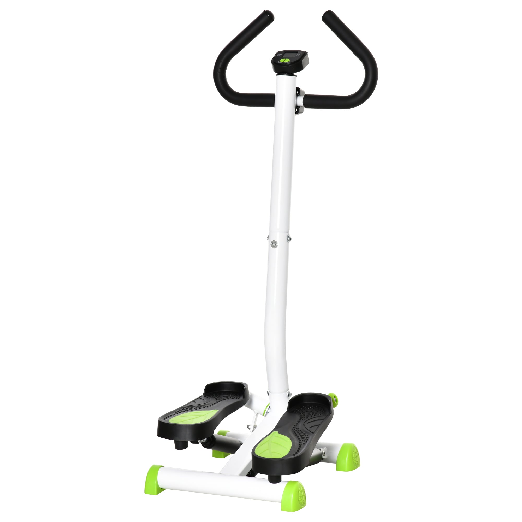 Adjustable Stepper Fitness Machine with LCD Monitor and Handlebars - White