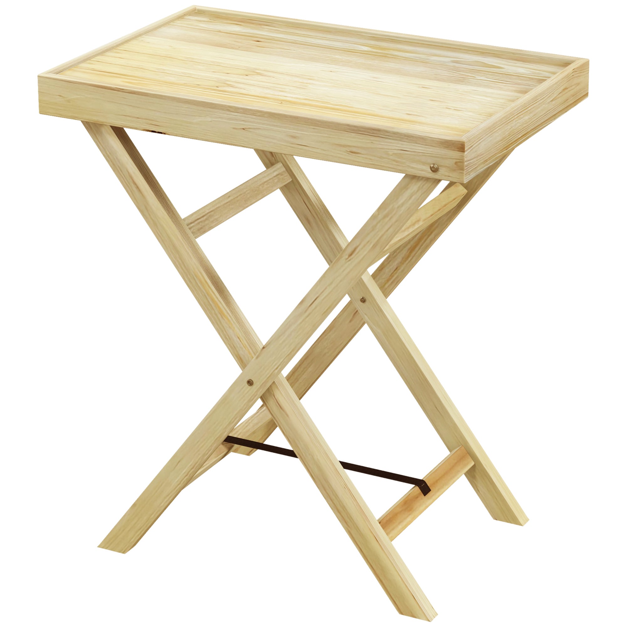 Wooden Outdoor Side Table with Raised Edges - Natural Finish