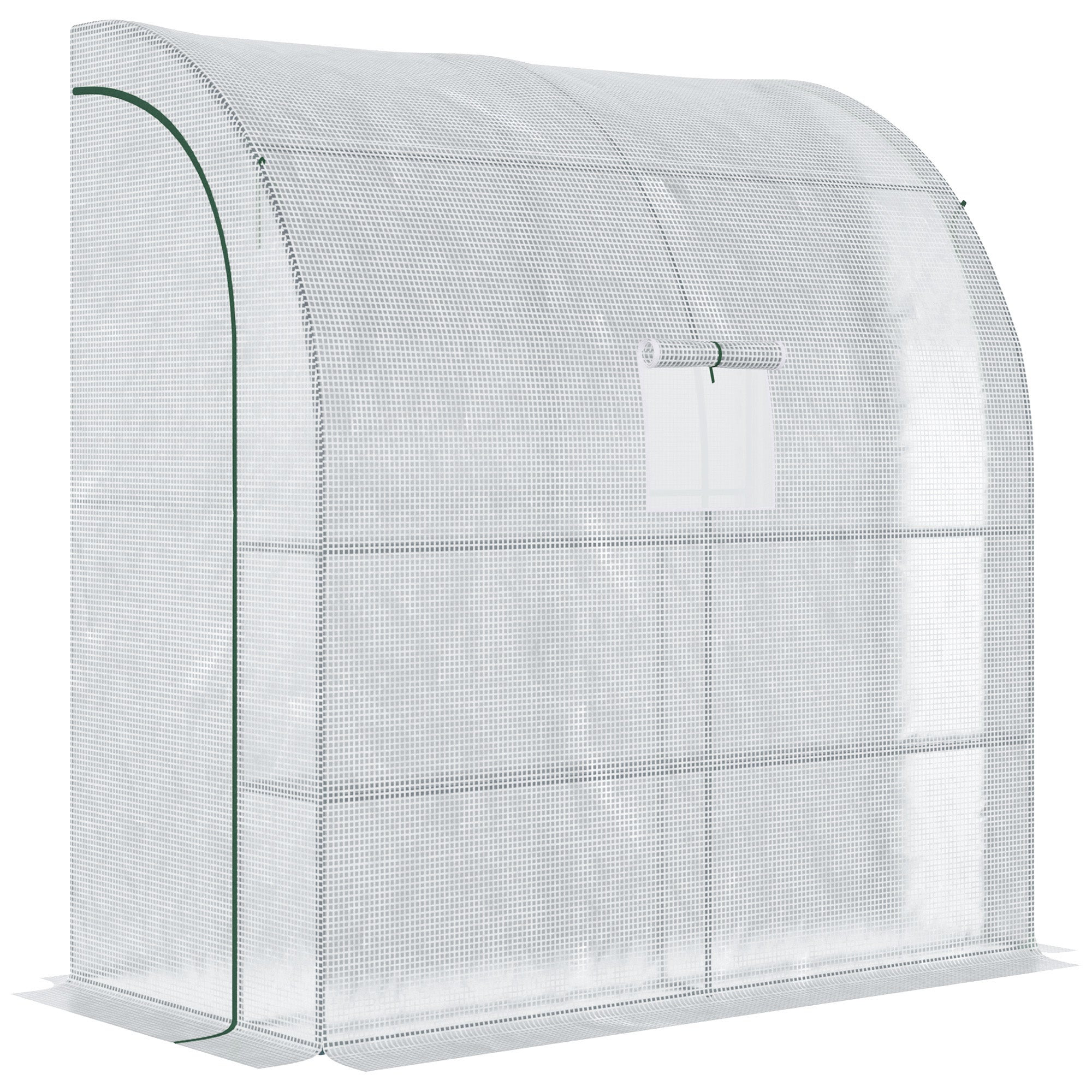 Walk-In Lean To Polytunnel Greenhouse with Shelves - White