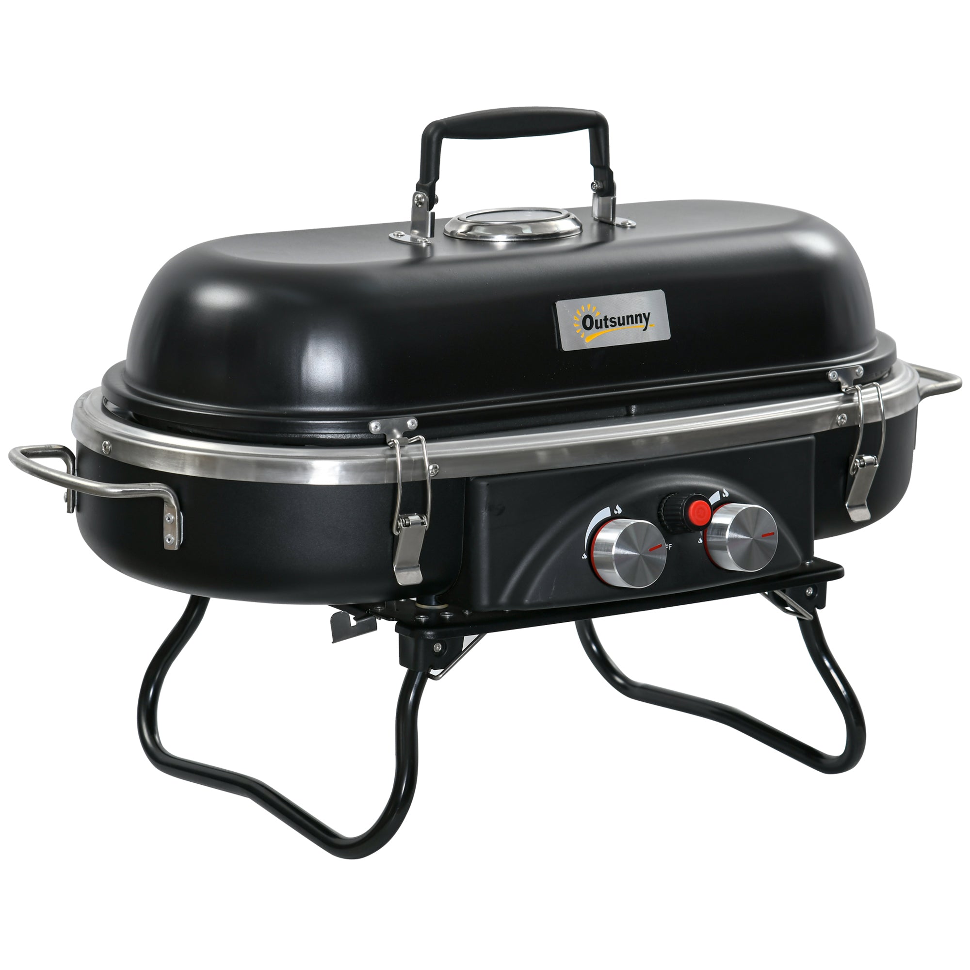 Portable Foldable 2 Burner Gas BBQ Grill Aluminium Alloy - Black