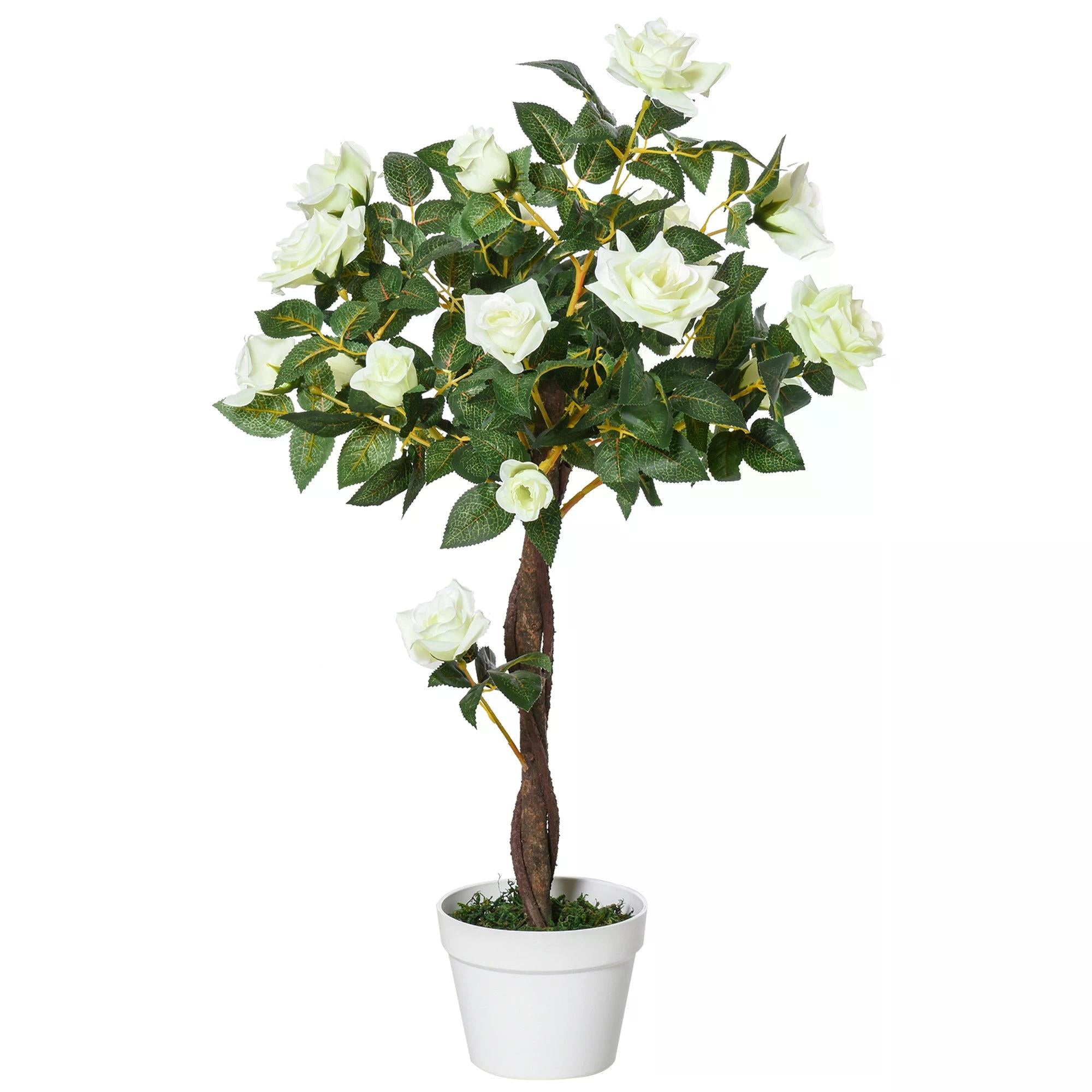 90cm Artificial Rose Tree with 21 Flowers for Indoor Outdoor Decoration - White and Green