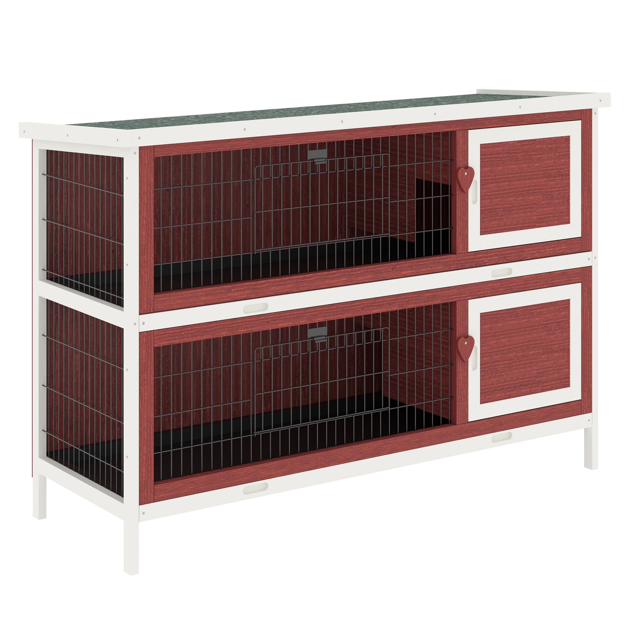 Two Floors Wooden Rabbit Hutch Small Pet Cage for Indoor Outdoor 136.4x50x93cm - Brown White