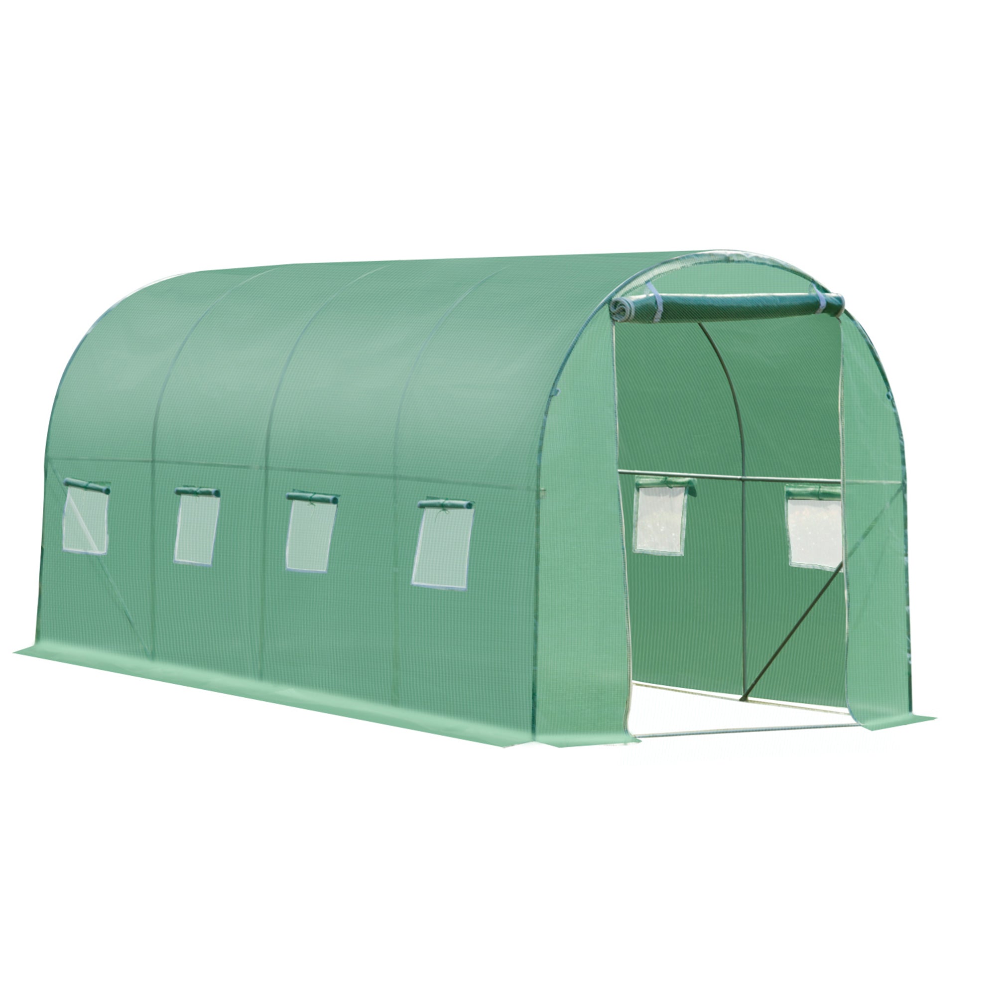 4x2 Metre Walk-In Polytunnel Greenhouse with Zip Door - Green