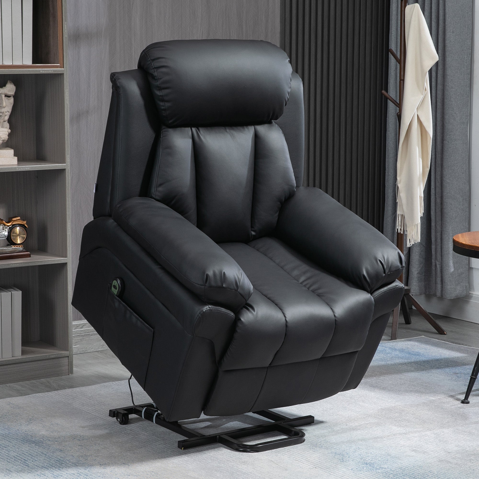 Power Lift Riser Recliner Chair with Footrest – Black Faux Leather