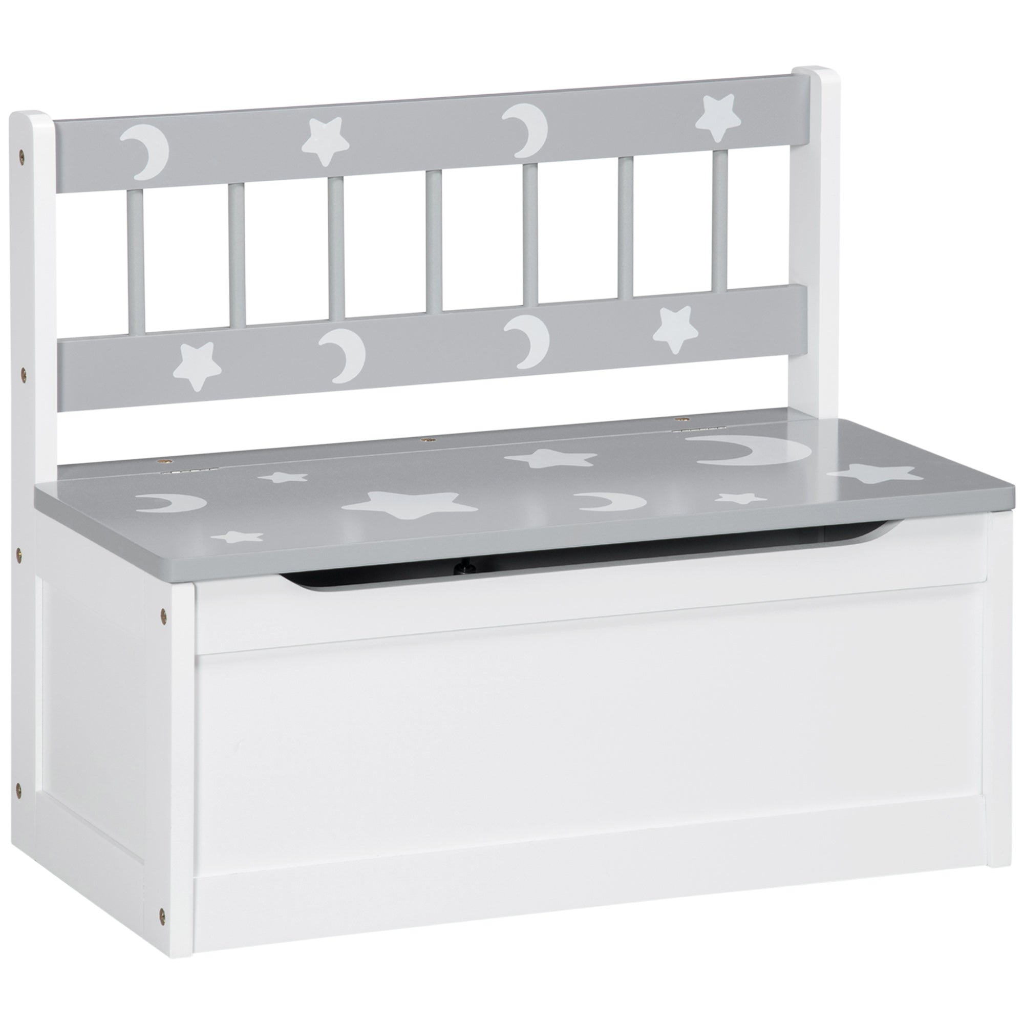 2-in-1 Wooden Toy Box and Storage Bench with Safety Rod Grey