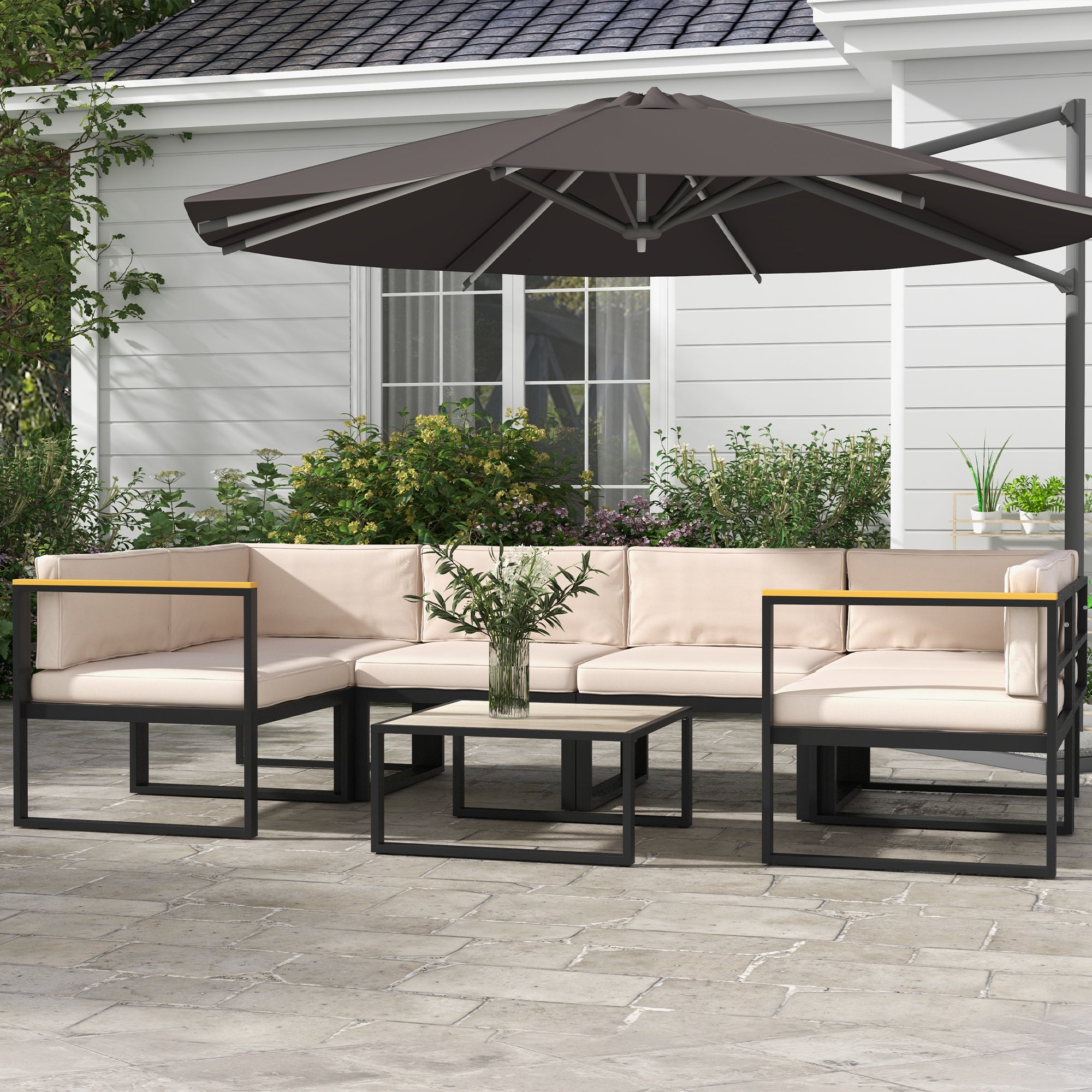 Outdoor Replacement Seat and Back Cushions for 7-Seat Rattan Patio Set - Cream White