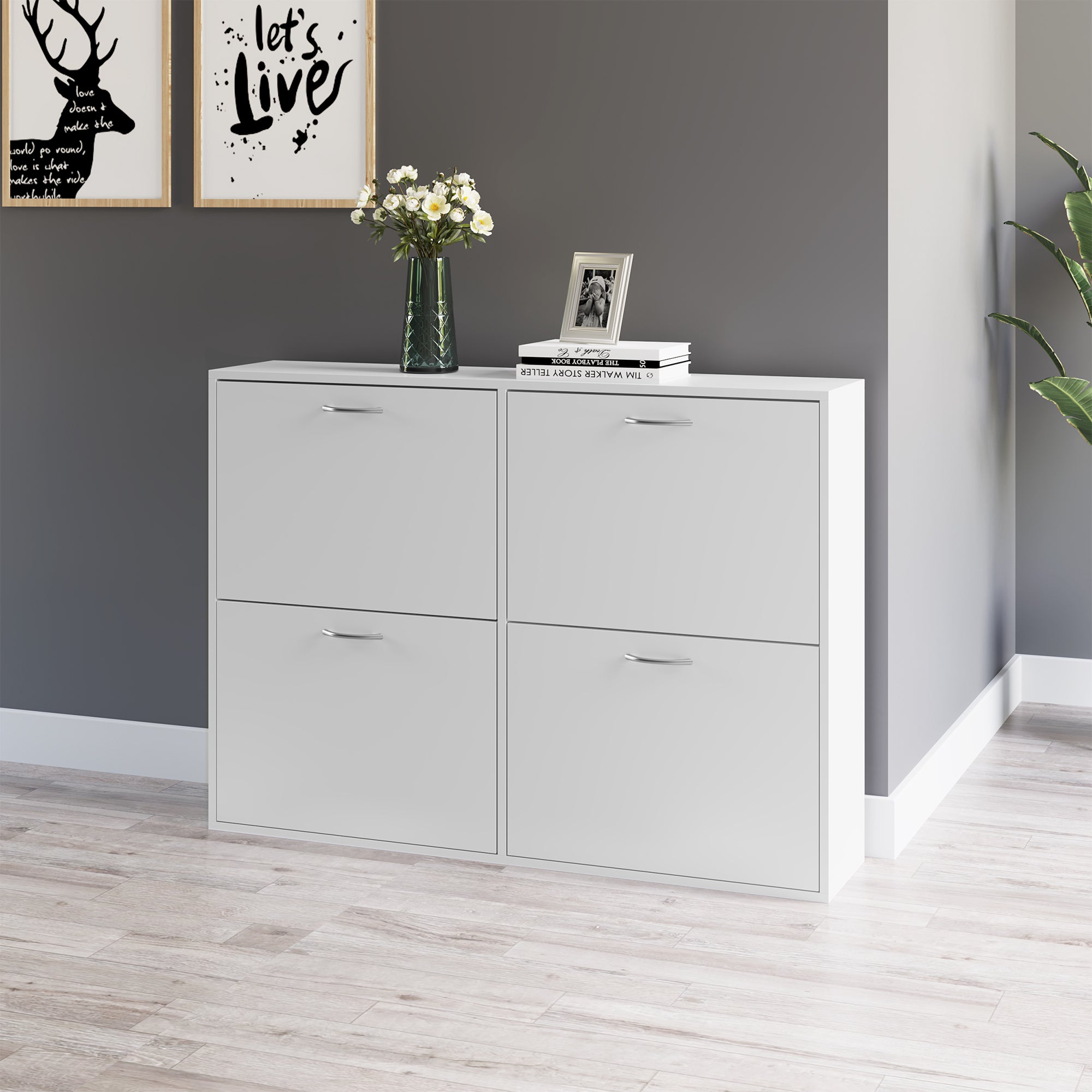 Shoe Cabinet 120x24x81 cm with 4 Drawers for 16-24 Pairs - White