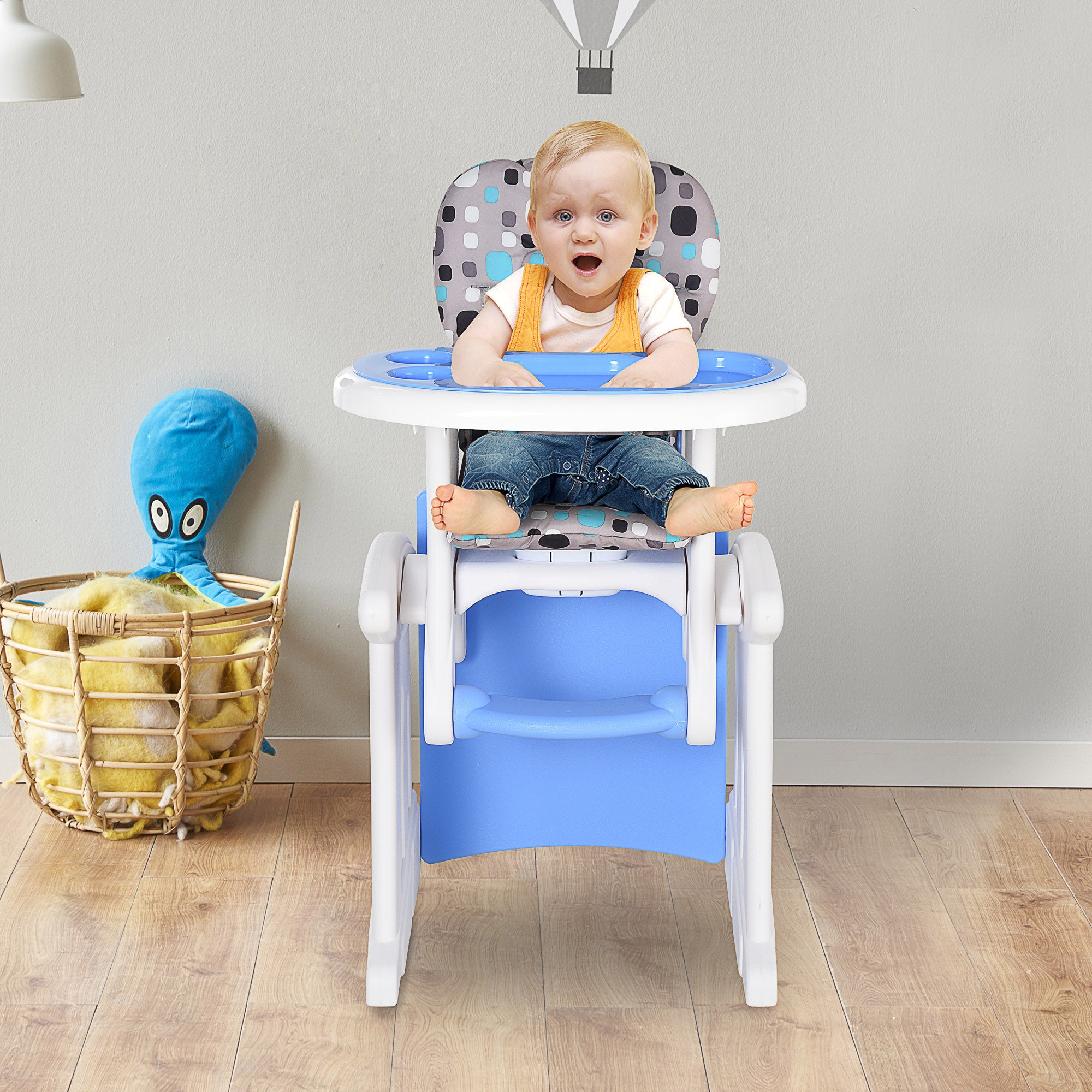 HDPE 3-in-1 Baby Booster High Chair with Adjustable Tray and Harness - Blue