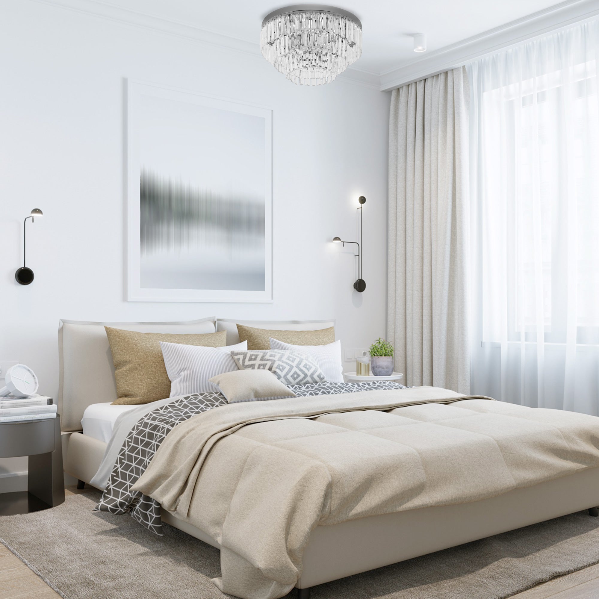 Round Crystal Ceiling Light 7 Lights Chandelier Mounted Fixture