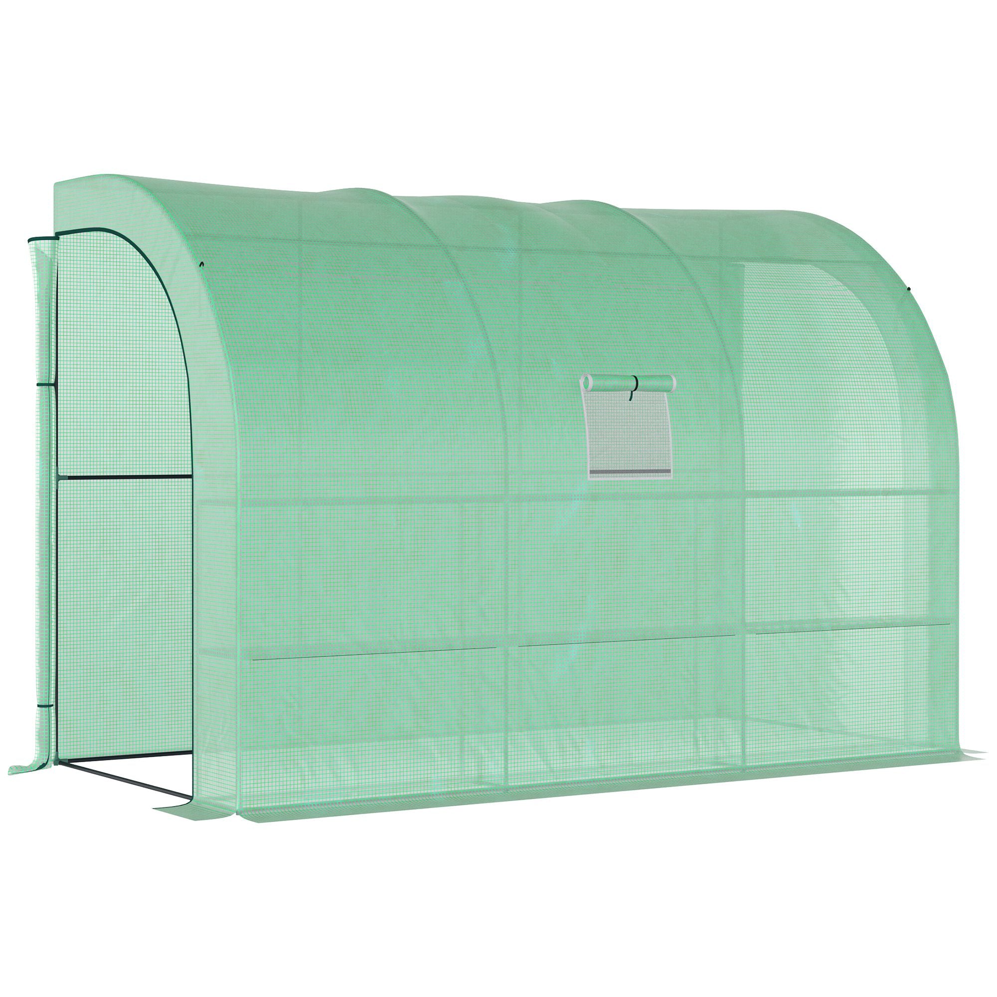 Walk-In Lean-To Greenhouse with 6 Shelves and Windows - Green