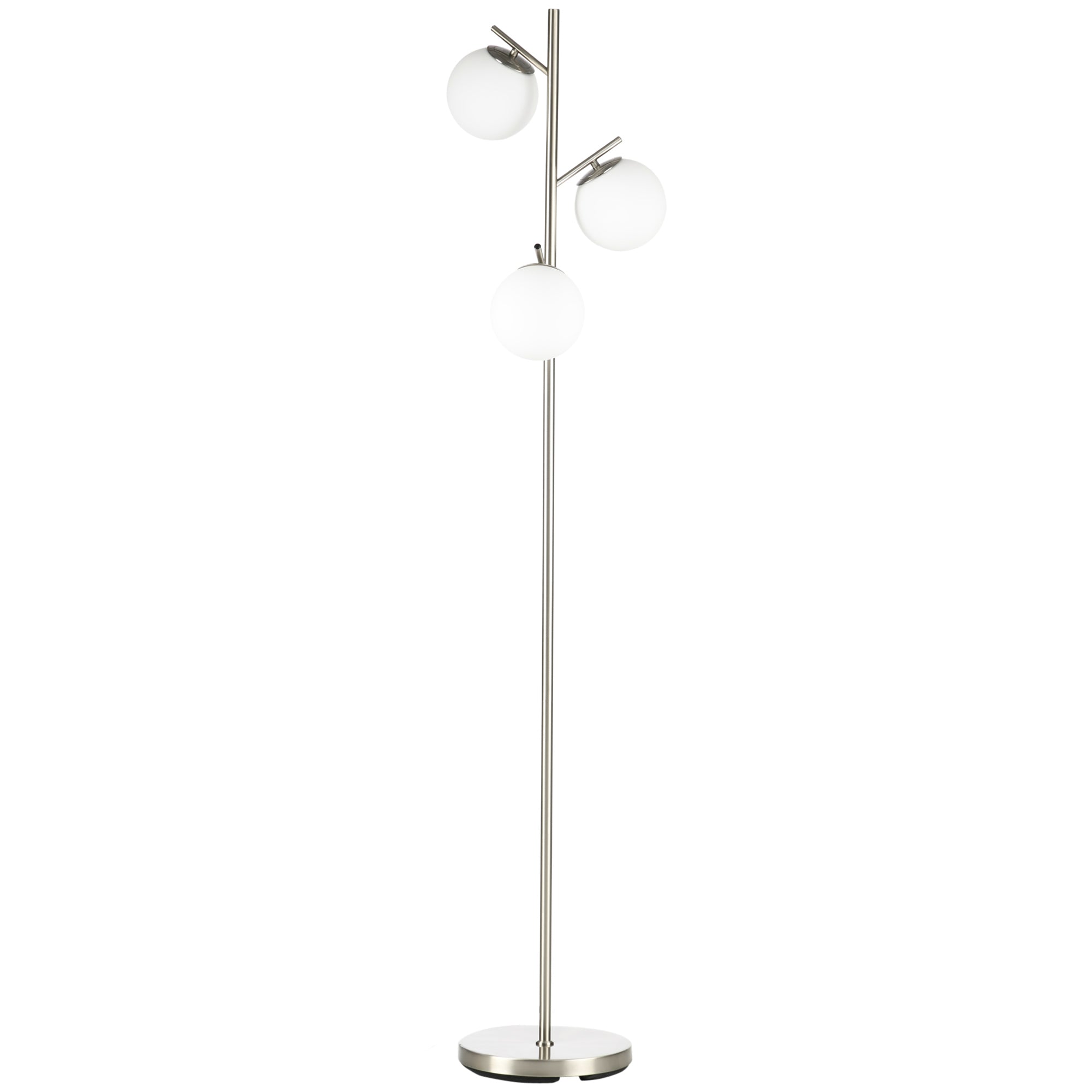 3-Light Tree Floor Lamps for Living Room, Modern Standing Lamp for Bedroom with Globe Lampshade, Steel Base, (Bulb not Included), Silver