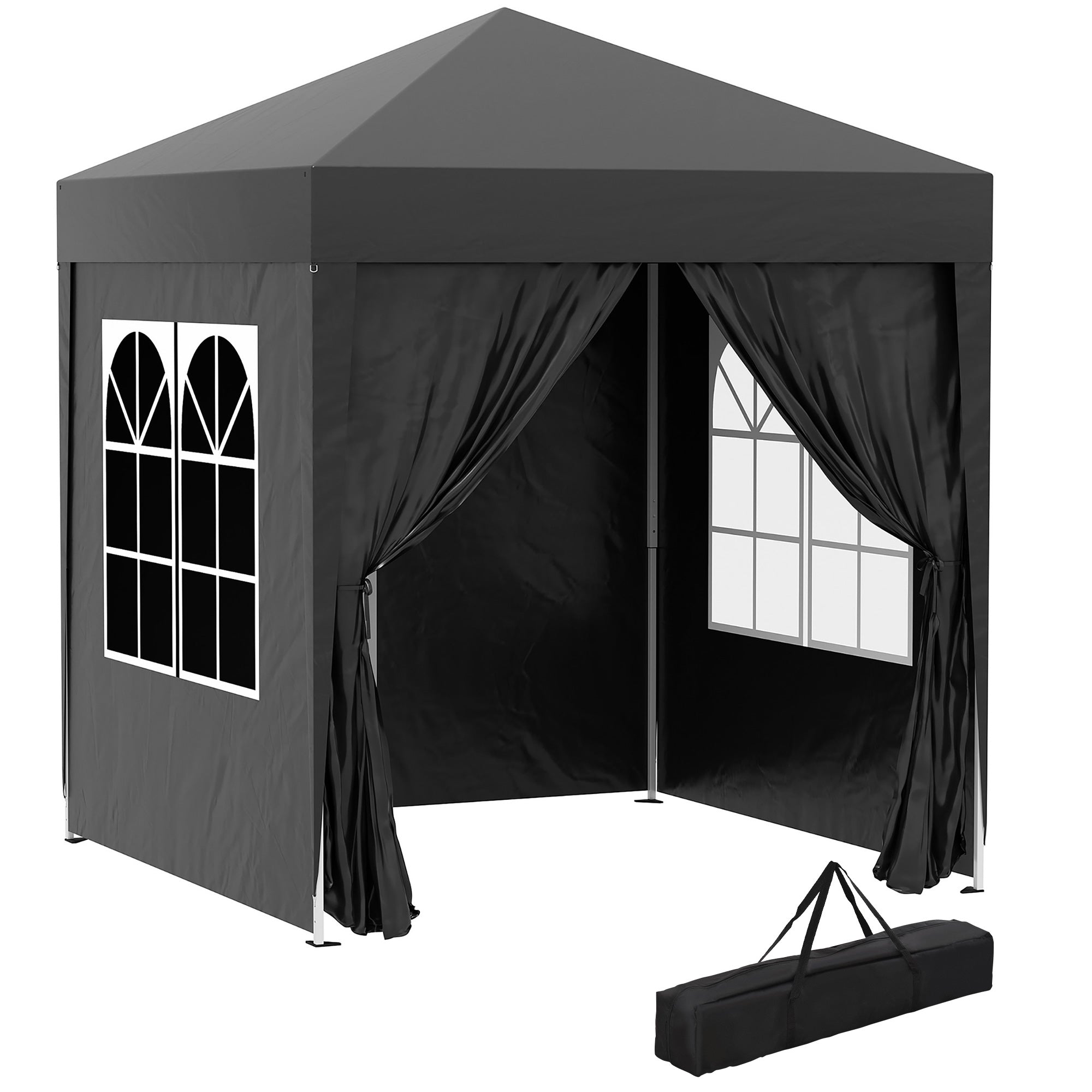 2x2m Pop Up Garden Gazebo Shelter with Removable Walls - Black