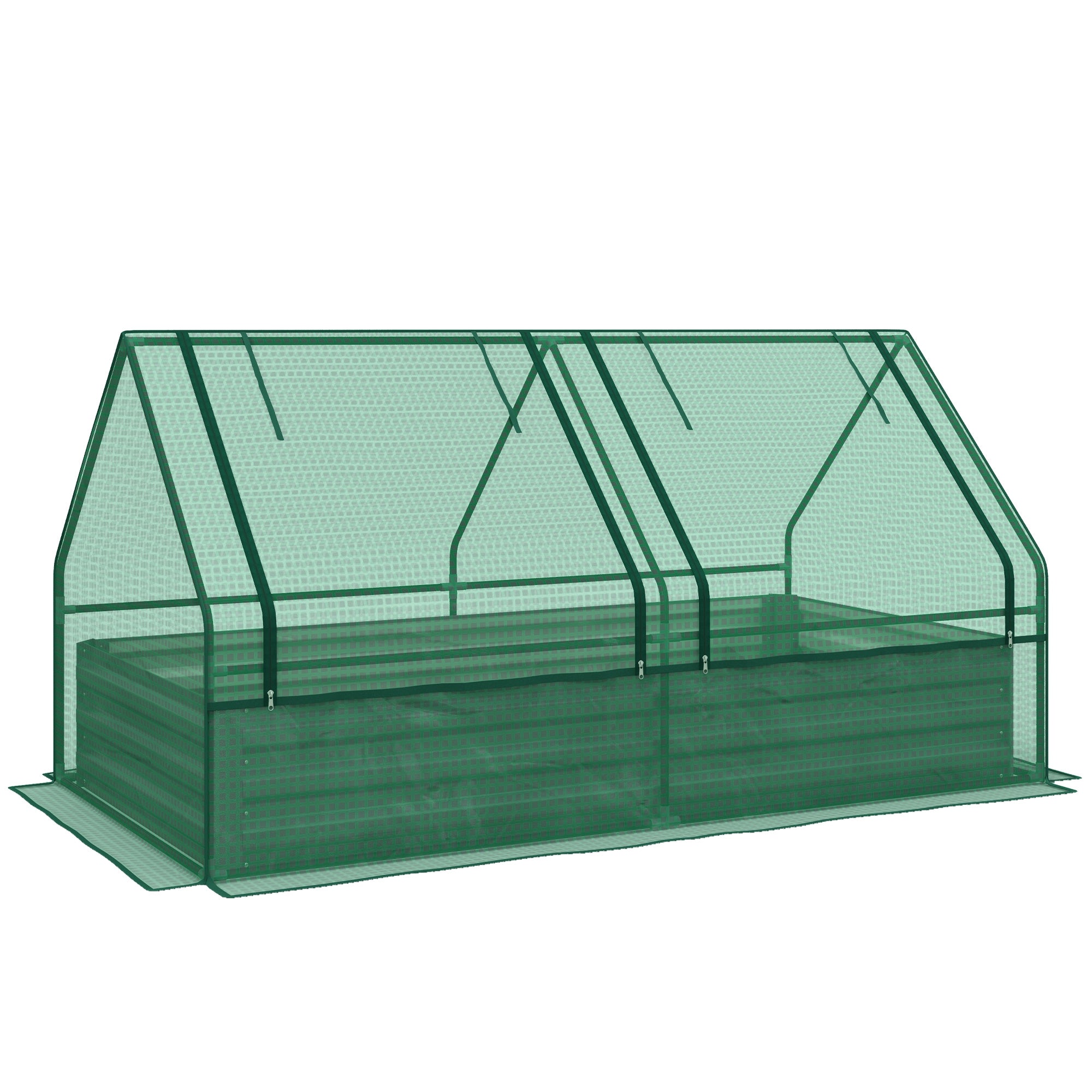 Metal Raised Garden Bed with Greenhouse Cover - Green and Dark Grey