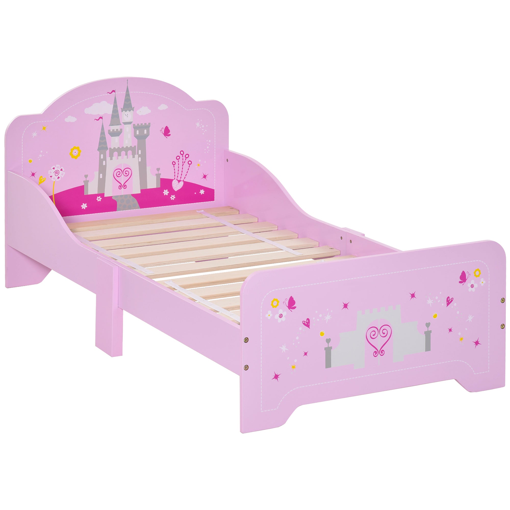 MDF Kids Single Castle Design Bed for Ages 3-6 - Pink