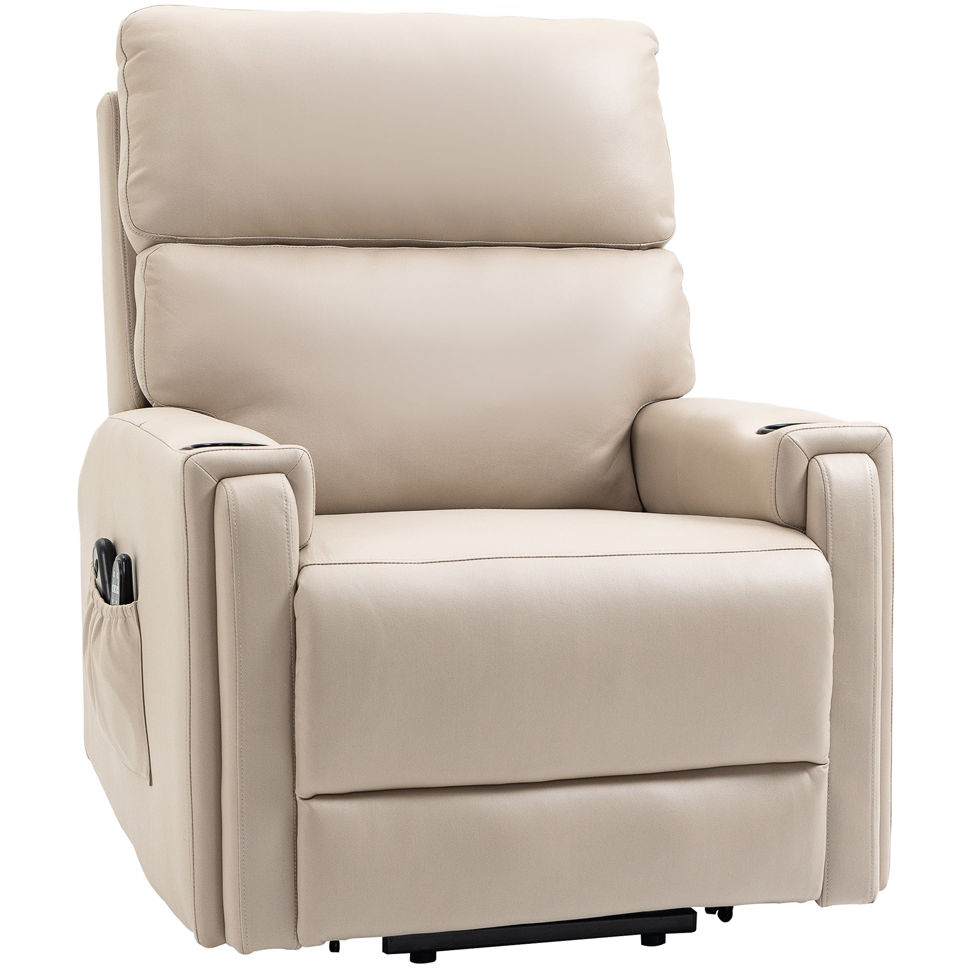 Power Lift Riser Recliner Chair with Massage, Heat and Cup Holders – Beige Microfibre