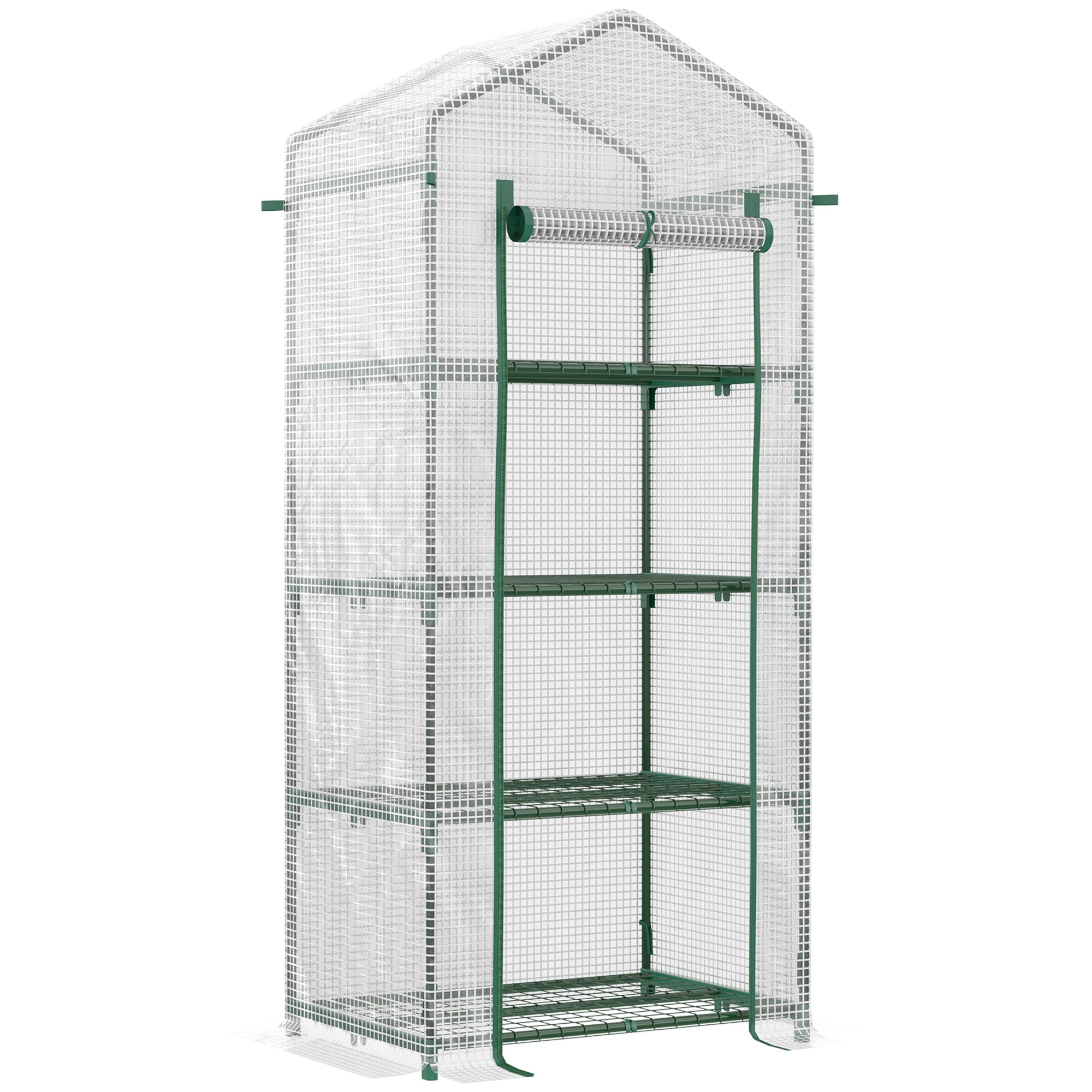4 Tier Portable Mini Greenhouse with Steel Frame and UV Protection Cover - White