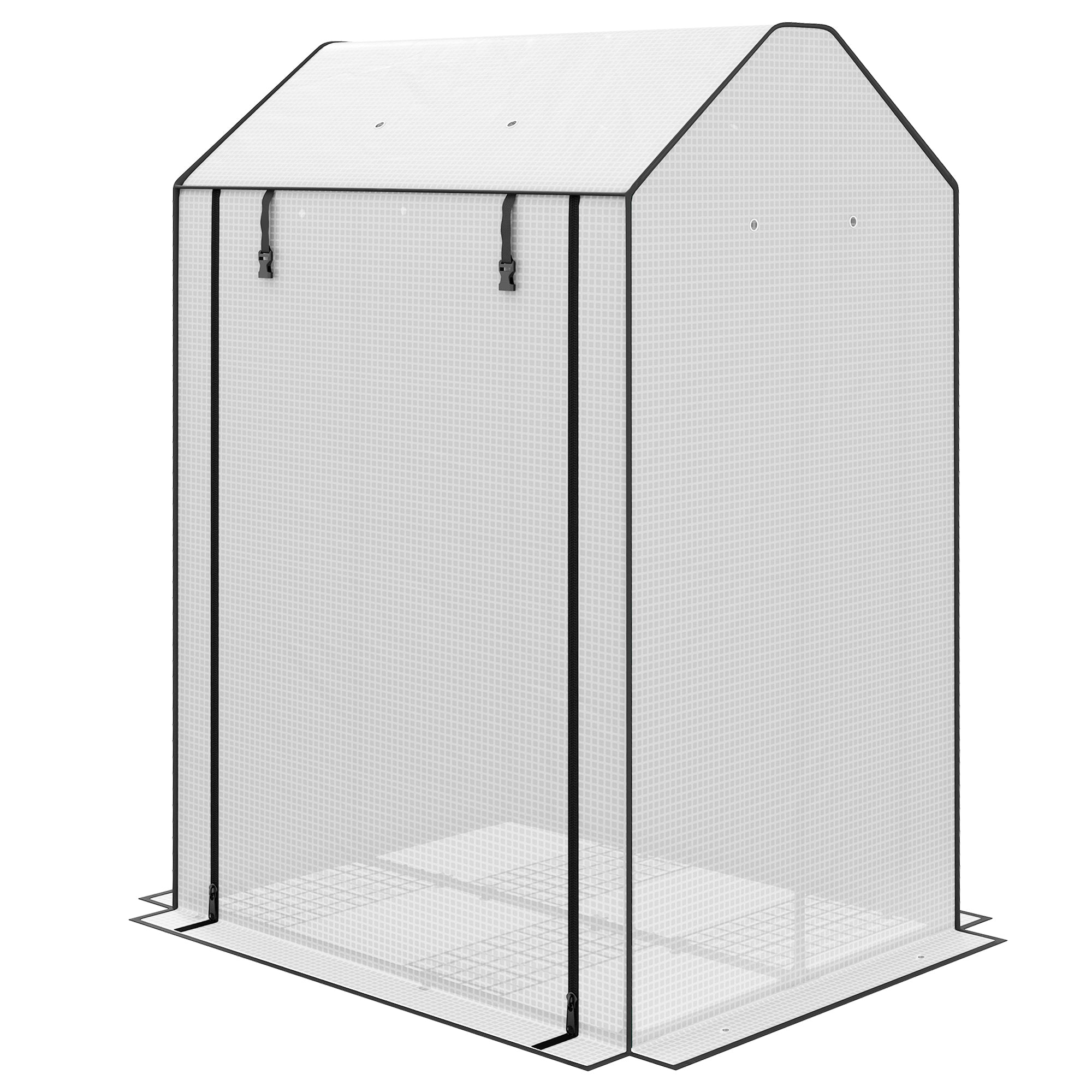Mini Greenhouse with 4 Wire Shelves and Roll Up Doors - White