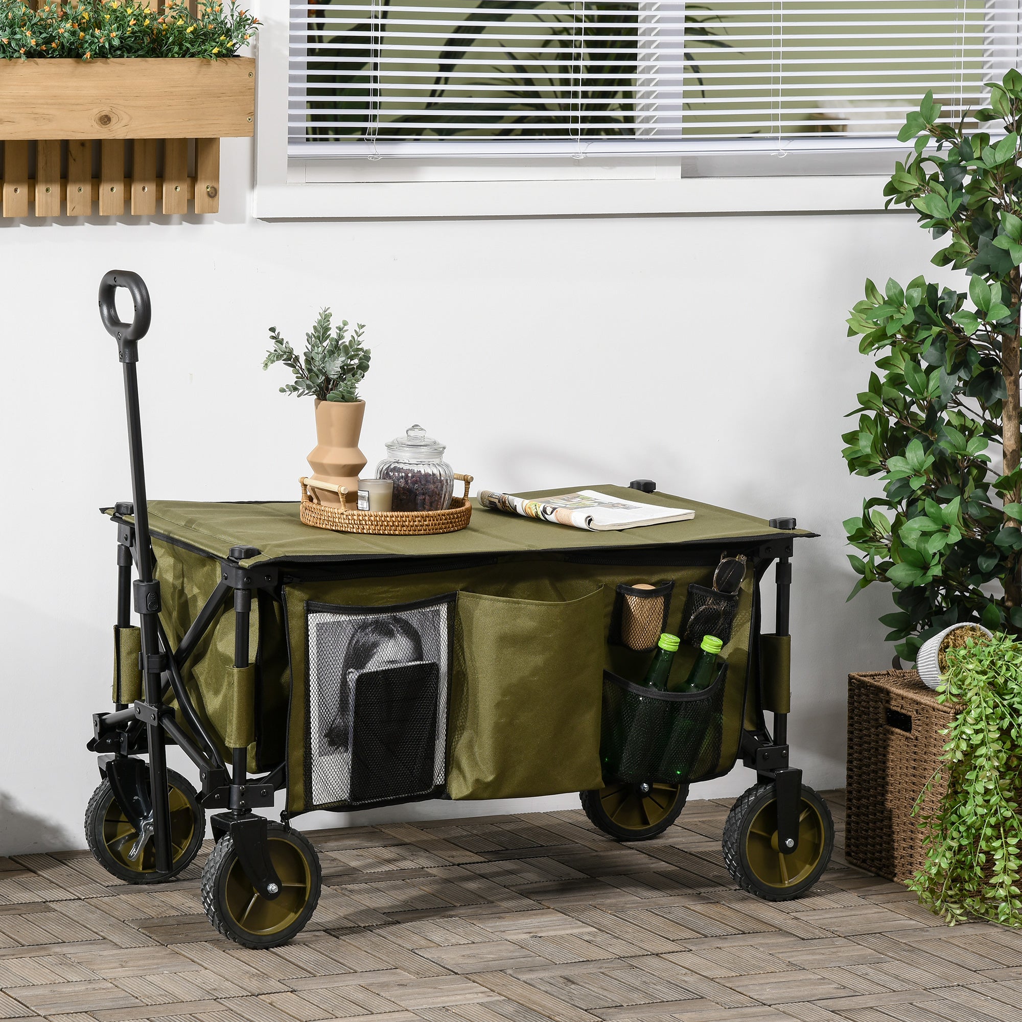 Collapsible Garden Trolley with Steel Frame and Wheels - Green