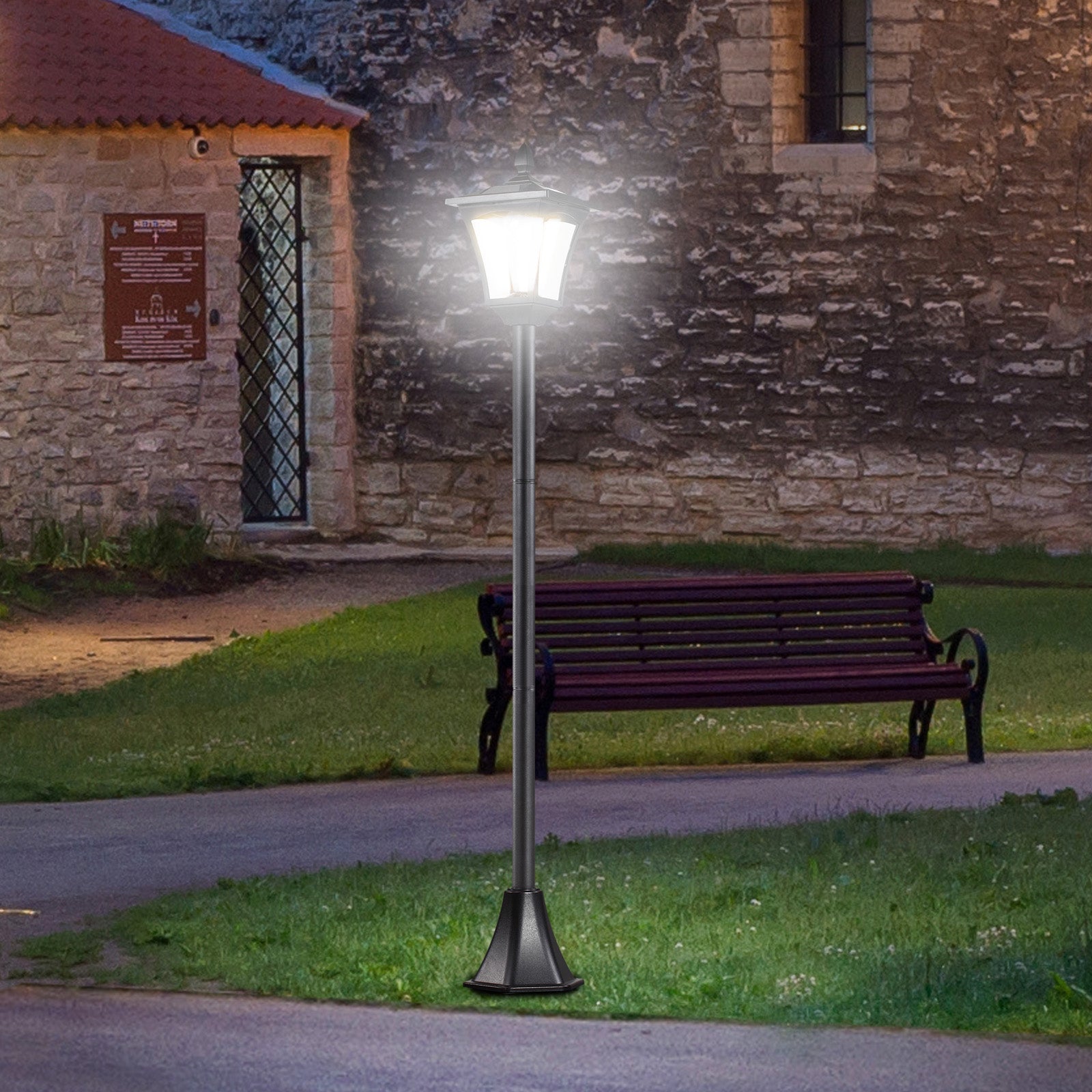 1.6 Metre Solar Powered LED Post Lamp With Sensor - Black