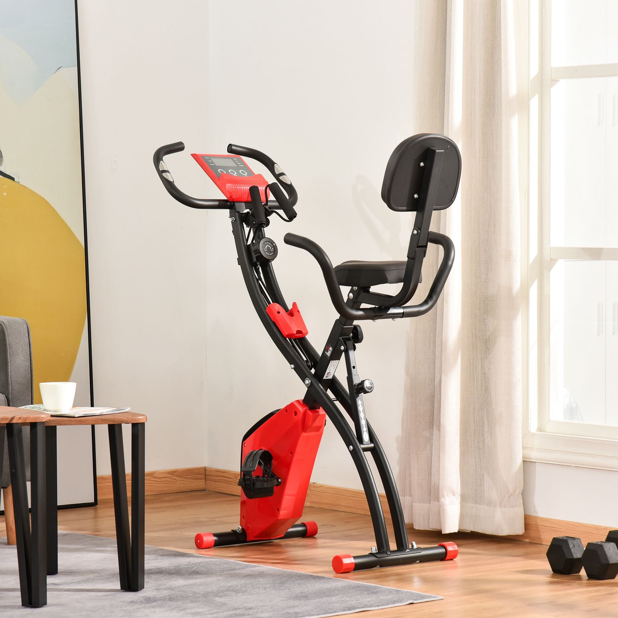 2 in 1 Upright and Recumbent Exercise Bike with LCD Monitor Red