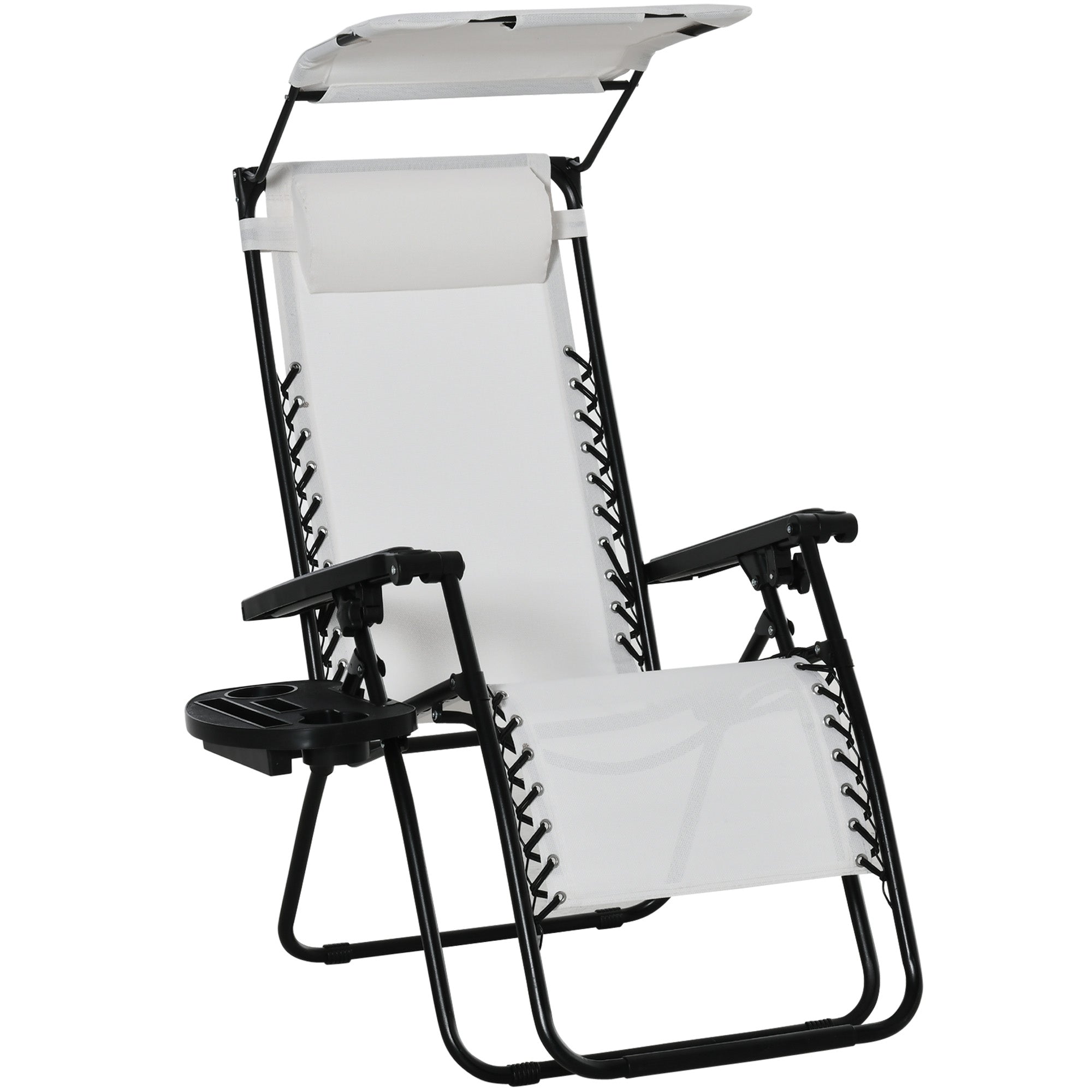 Zero Gravity Folding Reclining Chair with Canopy and Cup Holder - White