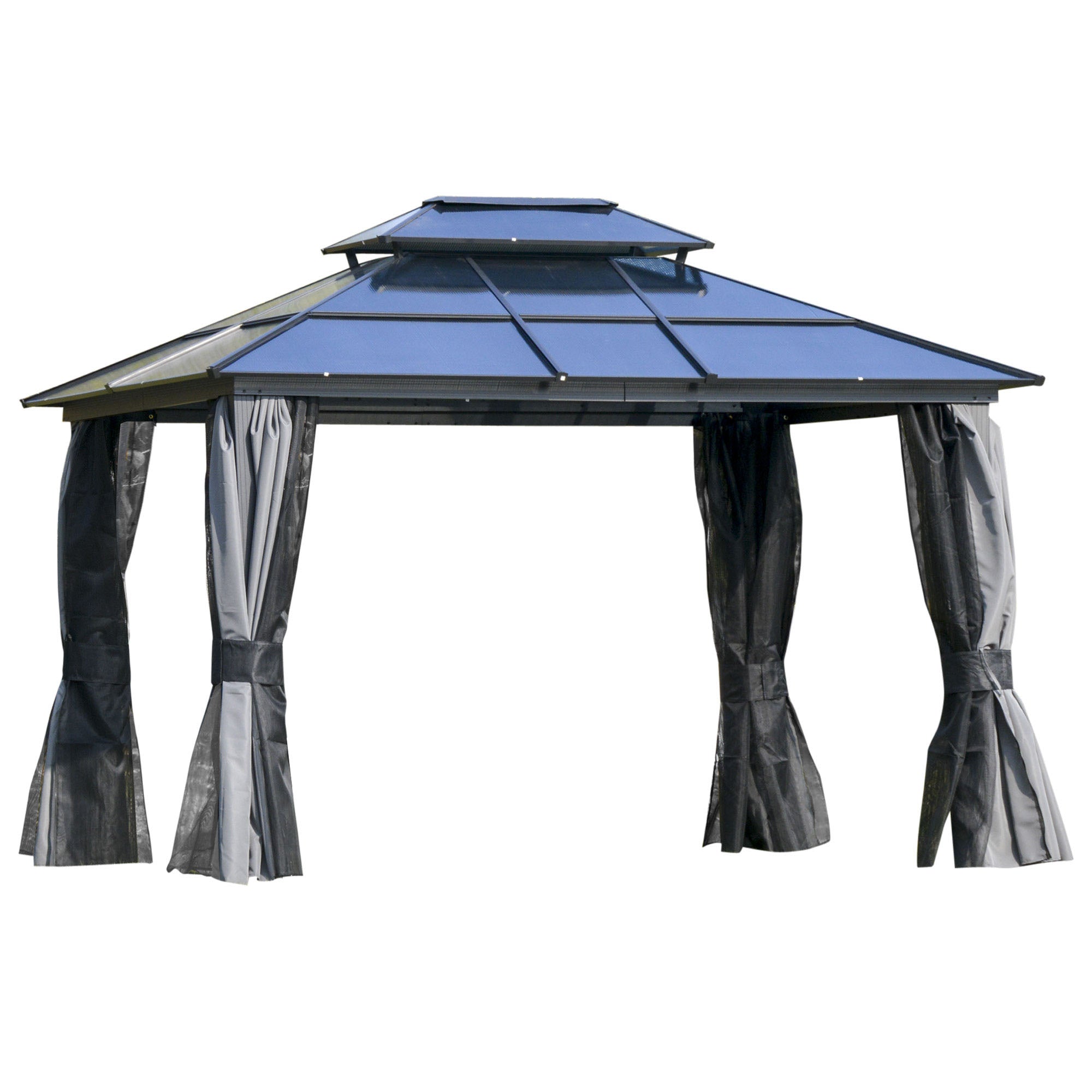 3.6 x 3 Metre Polycarbonate Gazebo Canopy Set with Mosquito Netting - Aluminium Frame