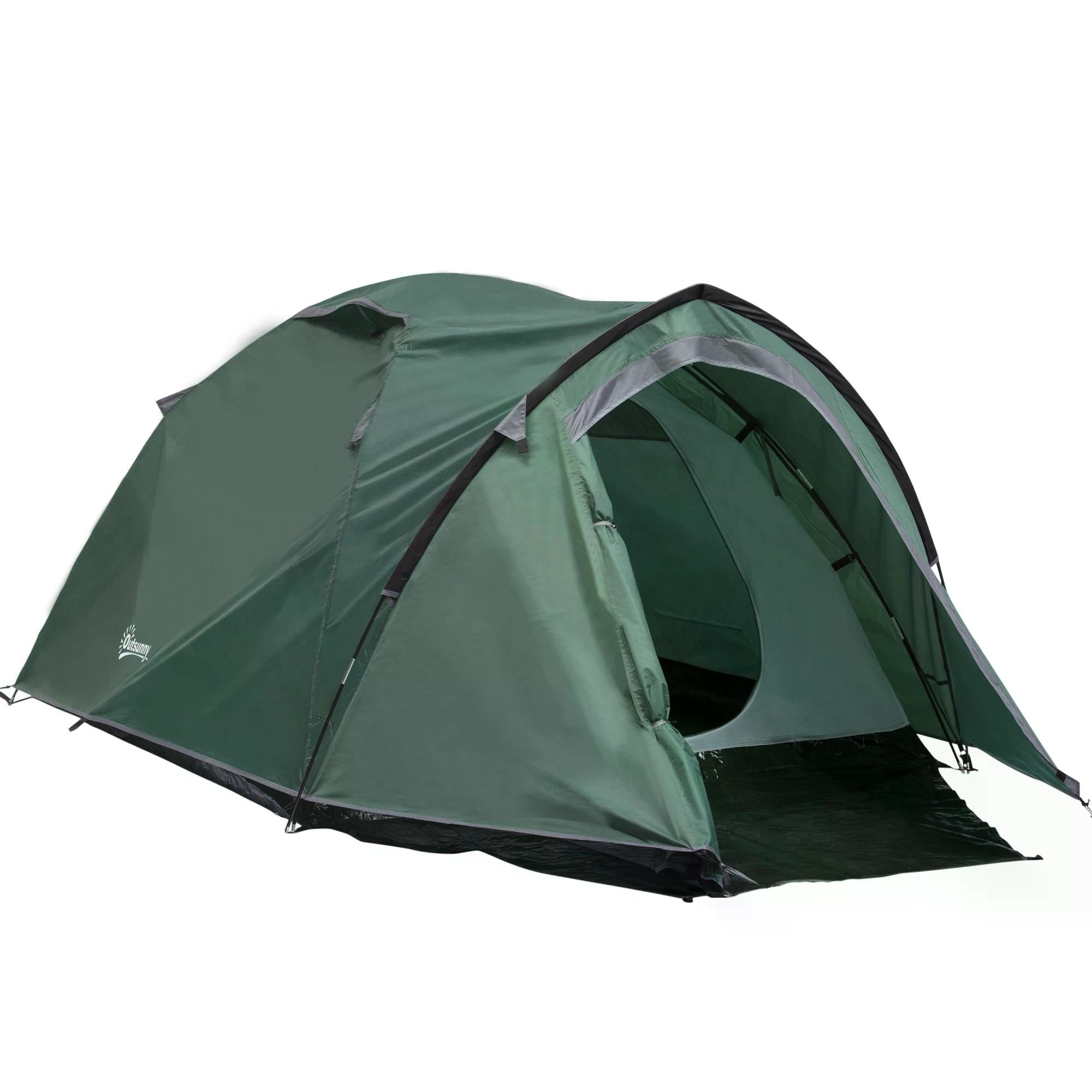 2 Room Camping Dome Tent for 3-4 Person with Weatherproof Vestibule - Green