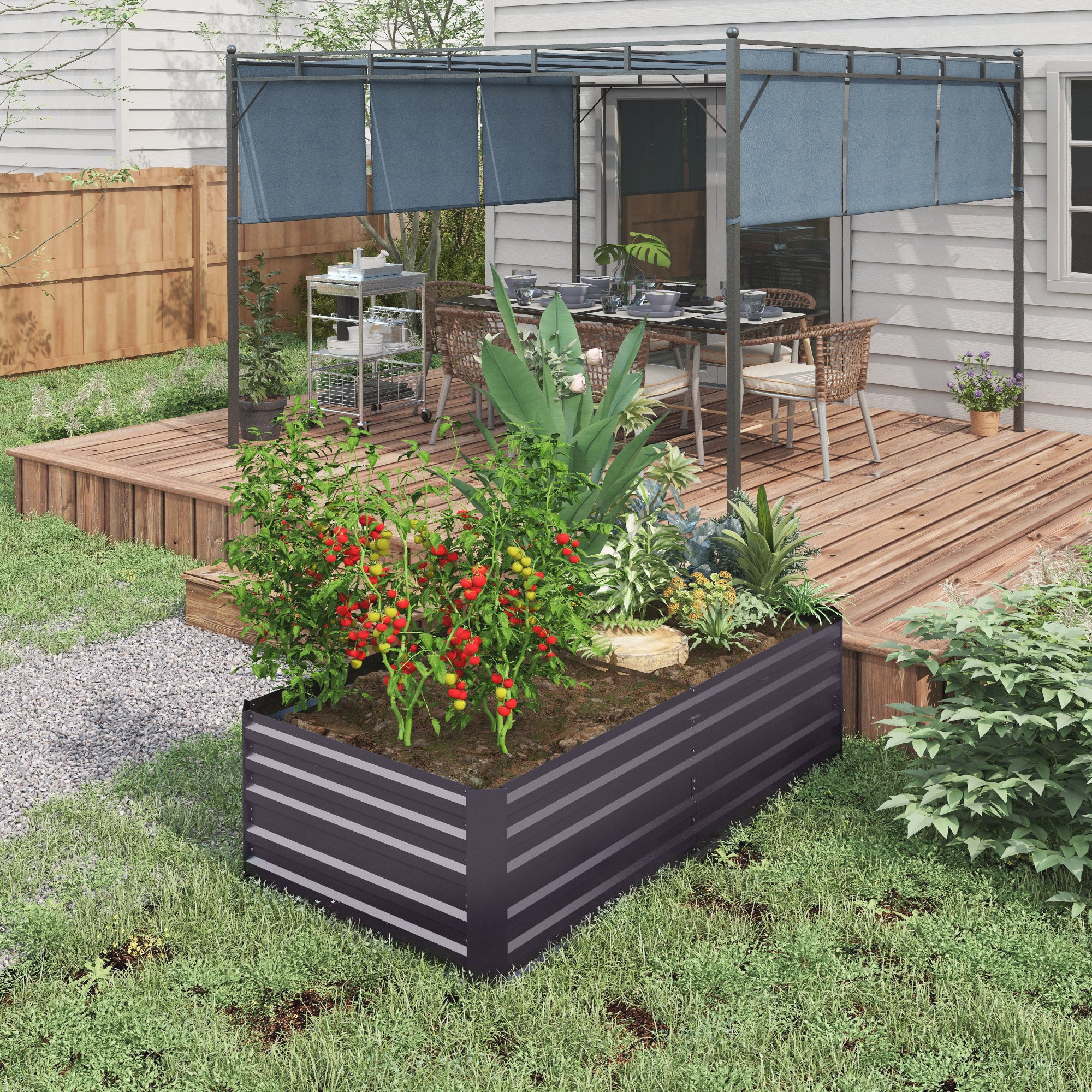 Galvanised Steel Raised Garden Bed 180x90x59 cm with Reinforced Rods - Dark Grey