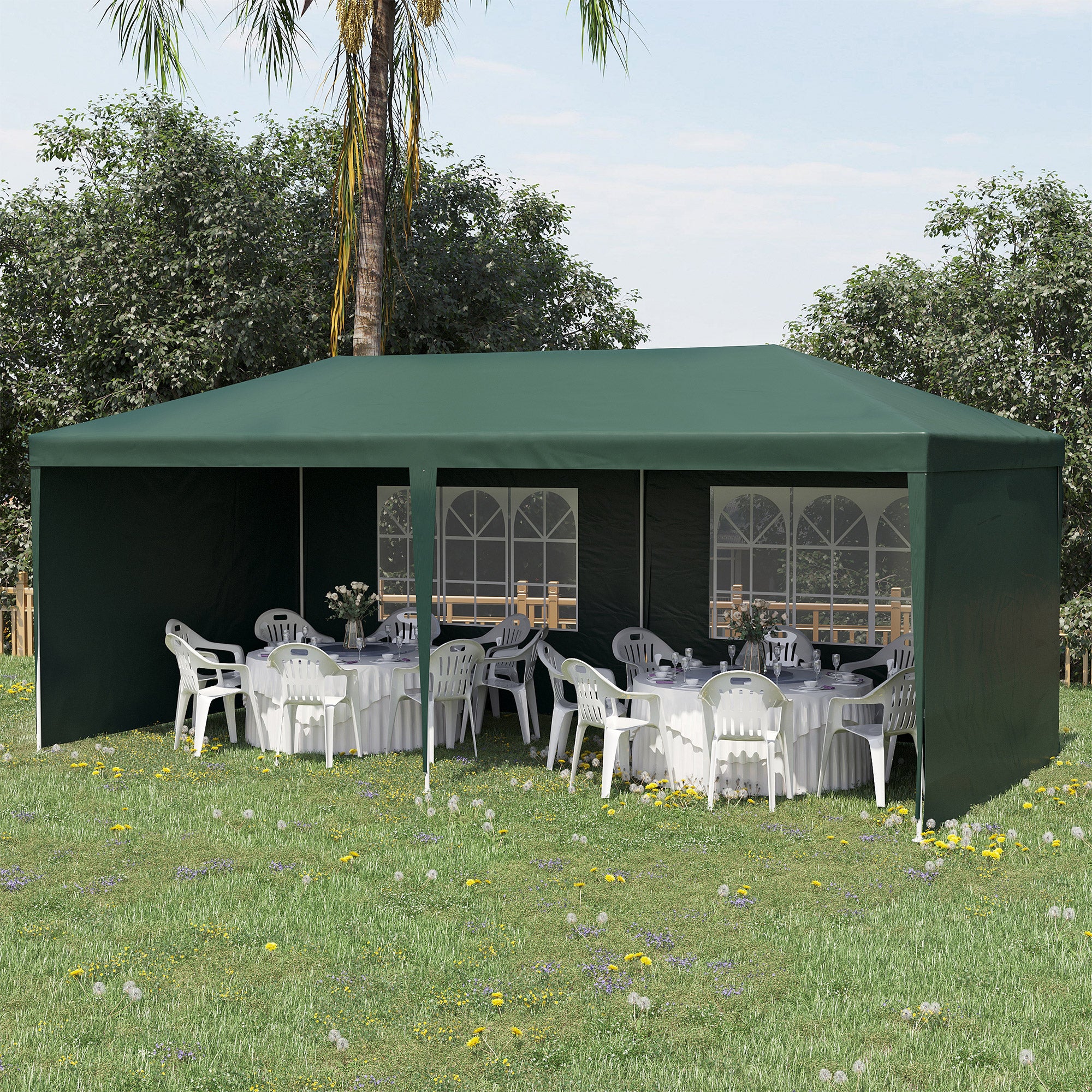 6x3 Metre Outdoor Party Tent Gazebo with Windows and Side Panels - Green