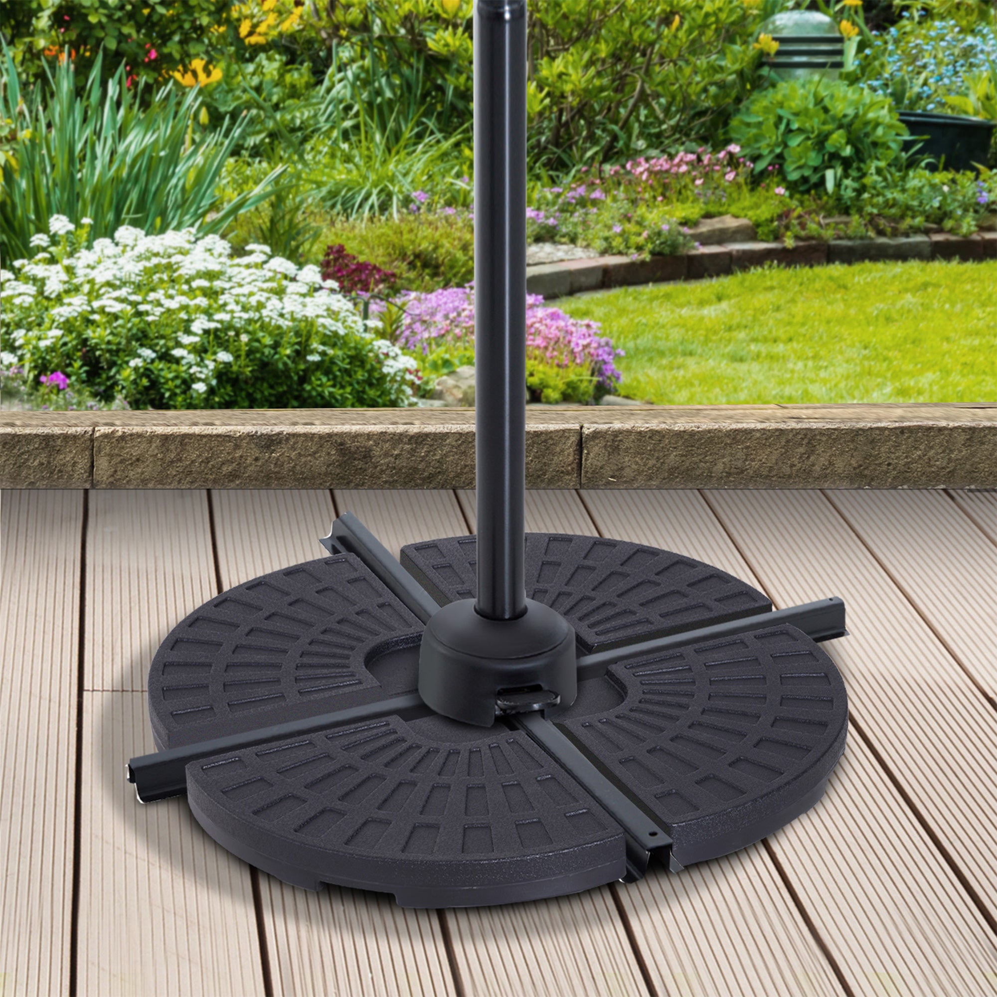 Set of 4 Portable Parasol Base Weights - Durable HDPE Plastic Black