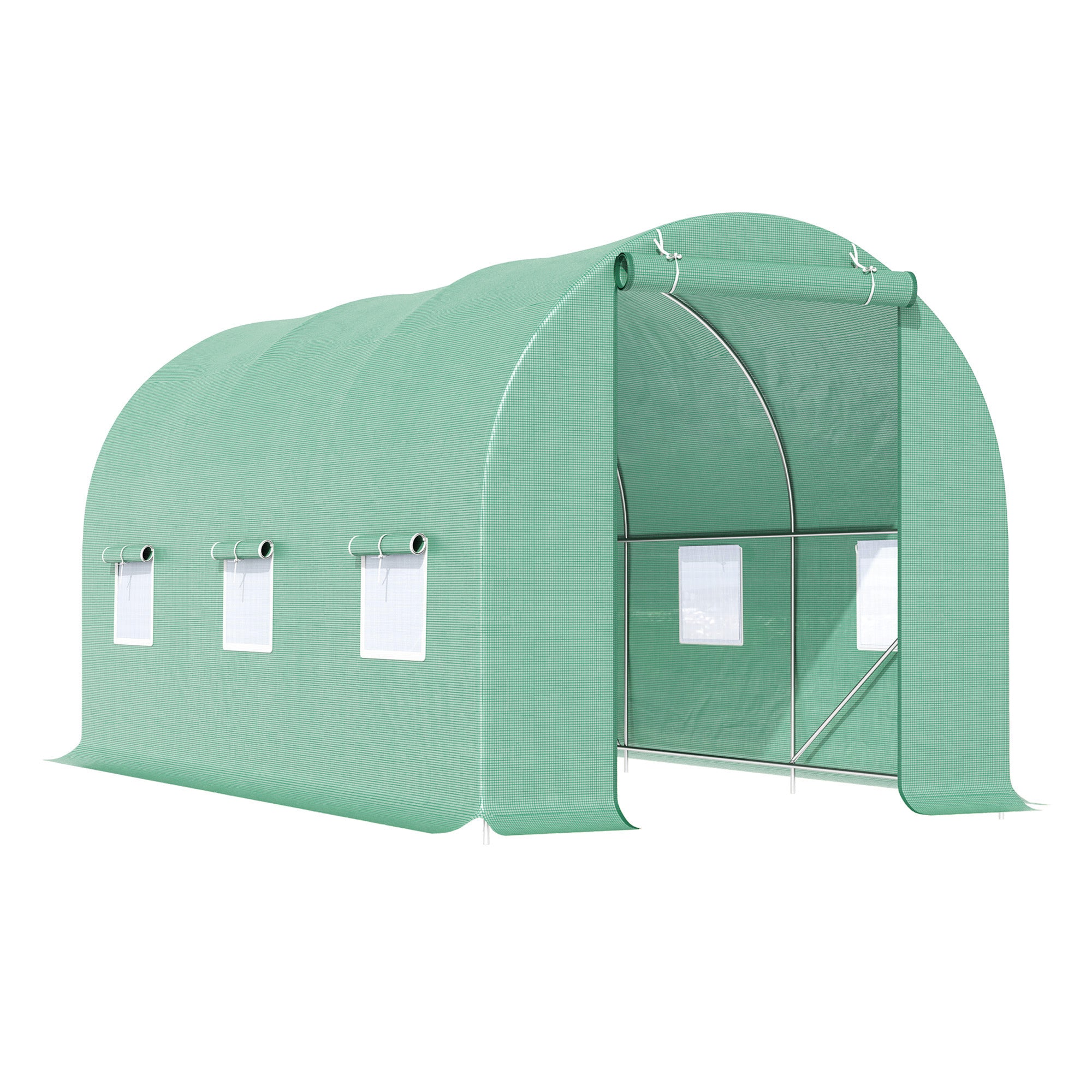 4.5m Walk-In Tunnel Greenhouse with Door and Ventilation Windows - Green