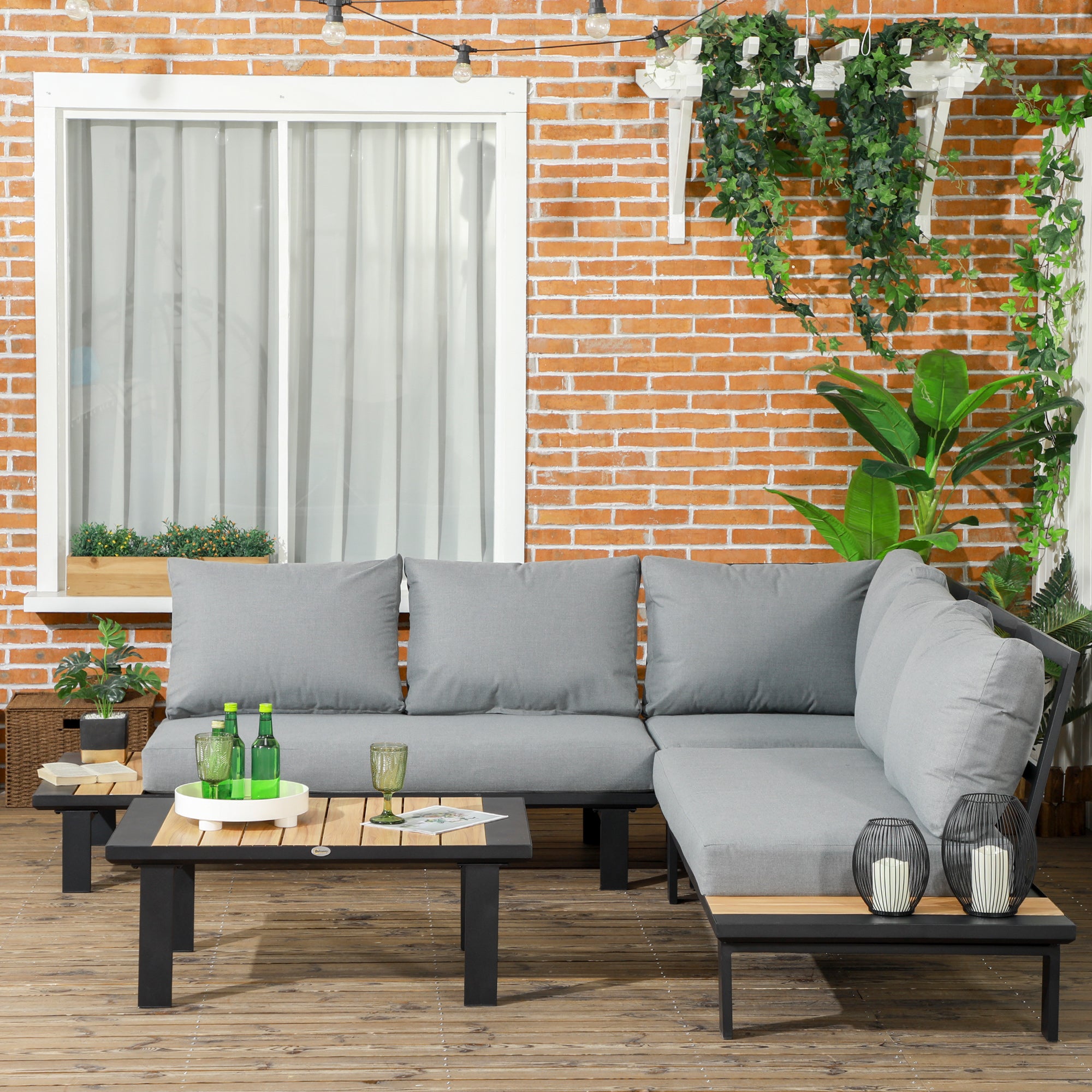 4 Piece Aluminium Garden Sofa Set with Cushions and Tables - Dark Grey