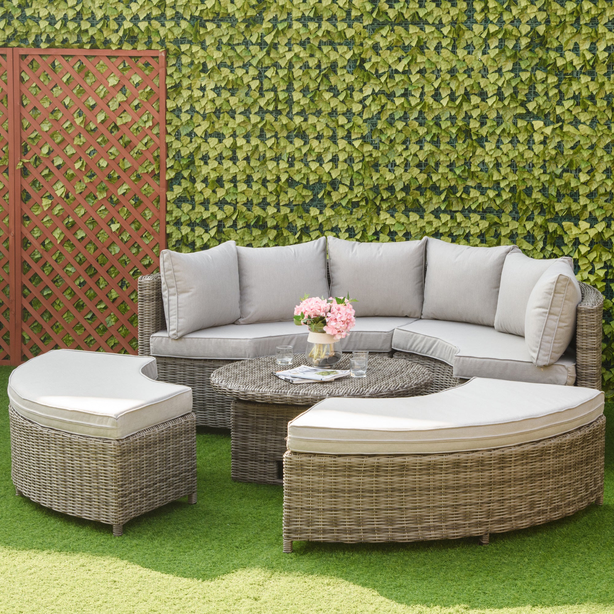6-Seater Outdoor PE Rattan Patio Furniture Set with Liftable Coffee Table and Olefin Cushions - Grey