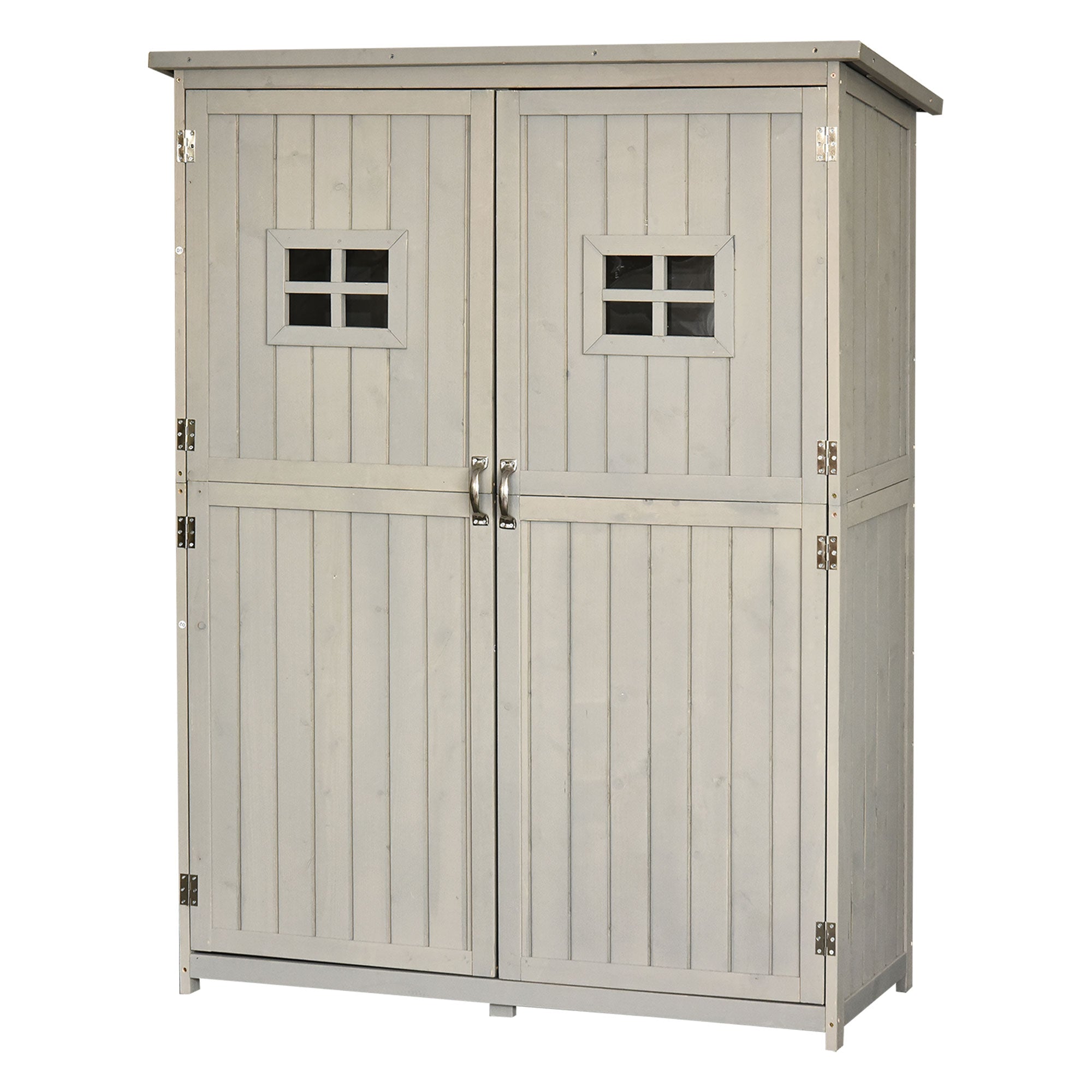 Wooden Garden Shed with Tool Storage Cabinet and Two Windows - Grey