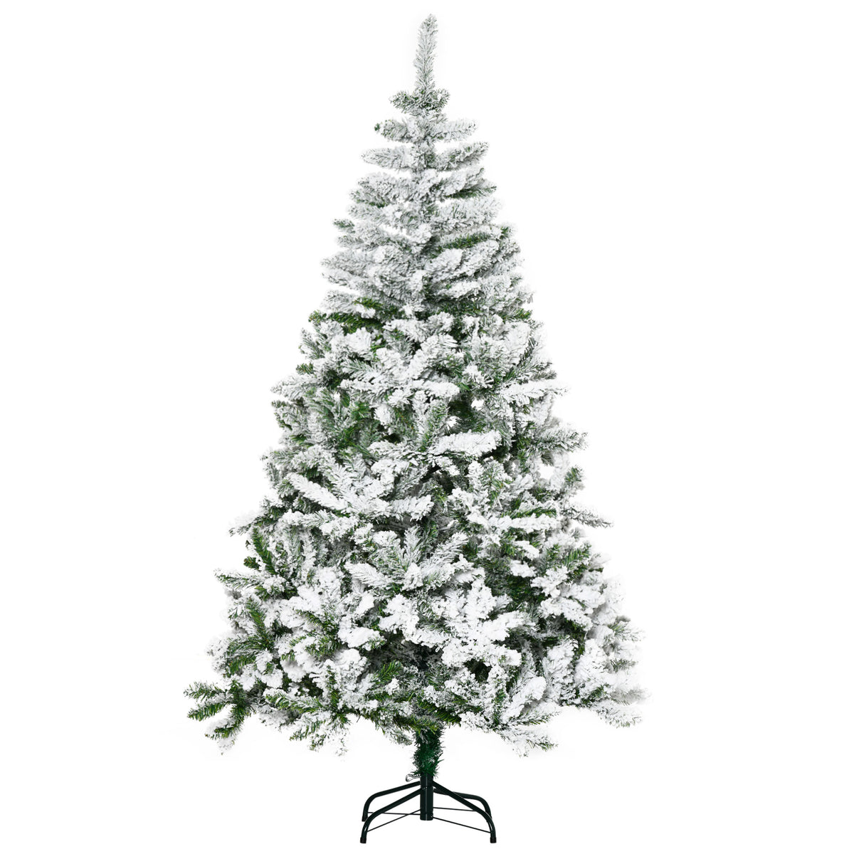 6 Foot Snow Flocked Artificial Christmas Pine Tree with 750 Branches, Auto Open & Steel Base - Green