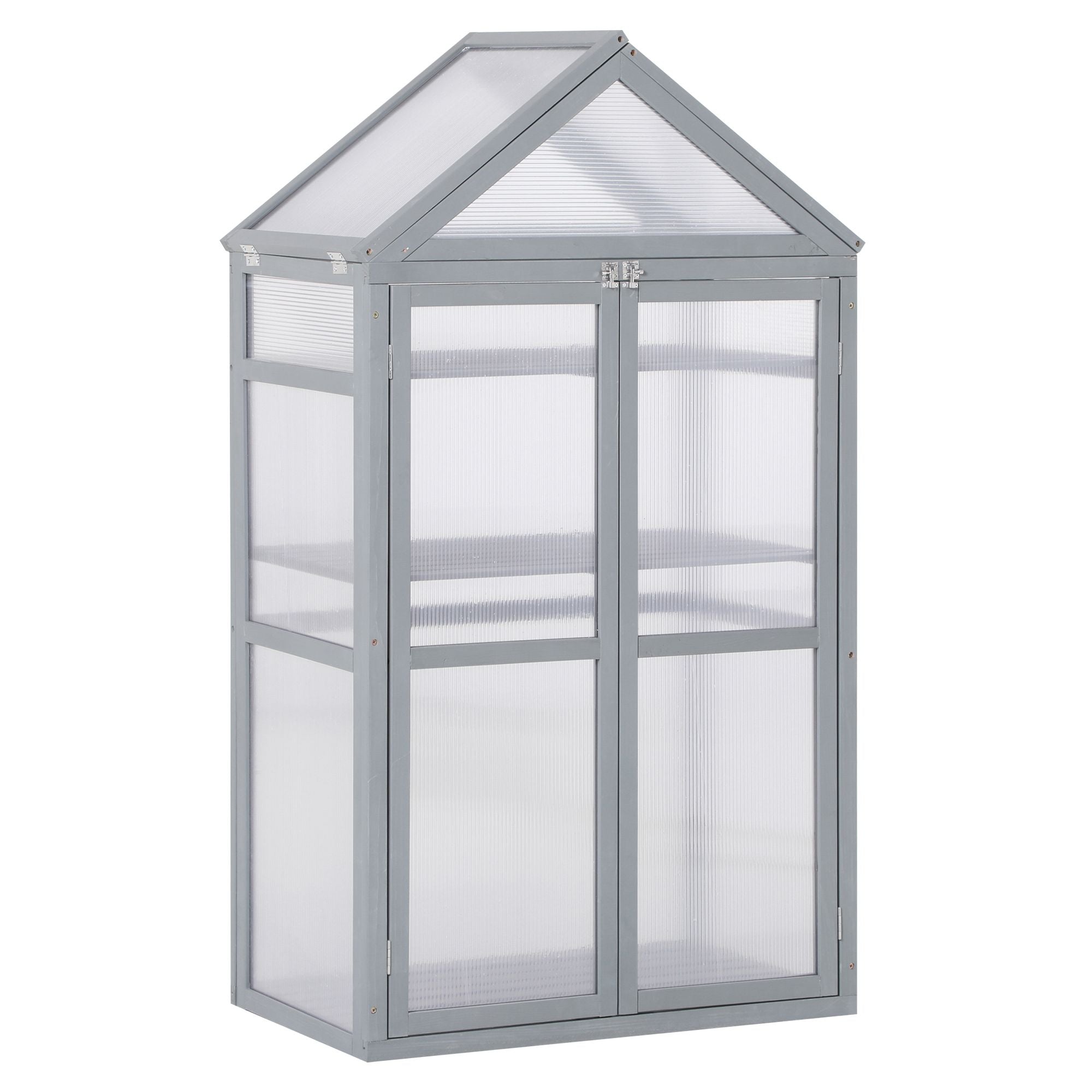 3 Tier Polycarbonate Cold Frame Greenhouse with Adjustable Shelves - Grey