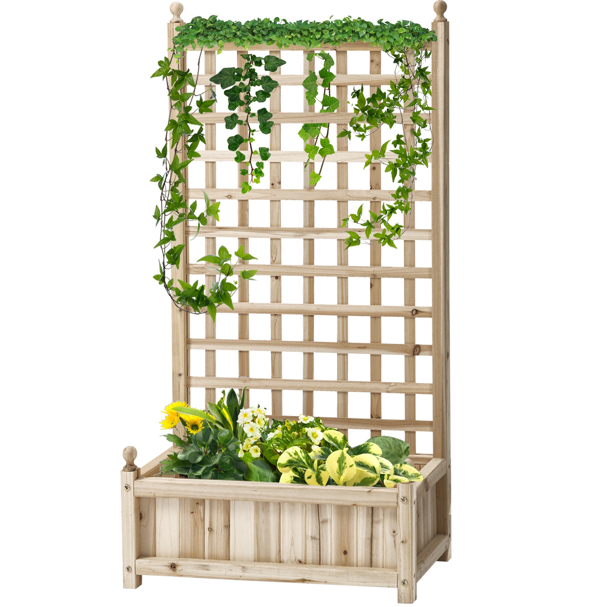 Garden Raised Bed Planter with Trellis for Climbing Vines - Natural
