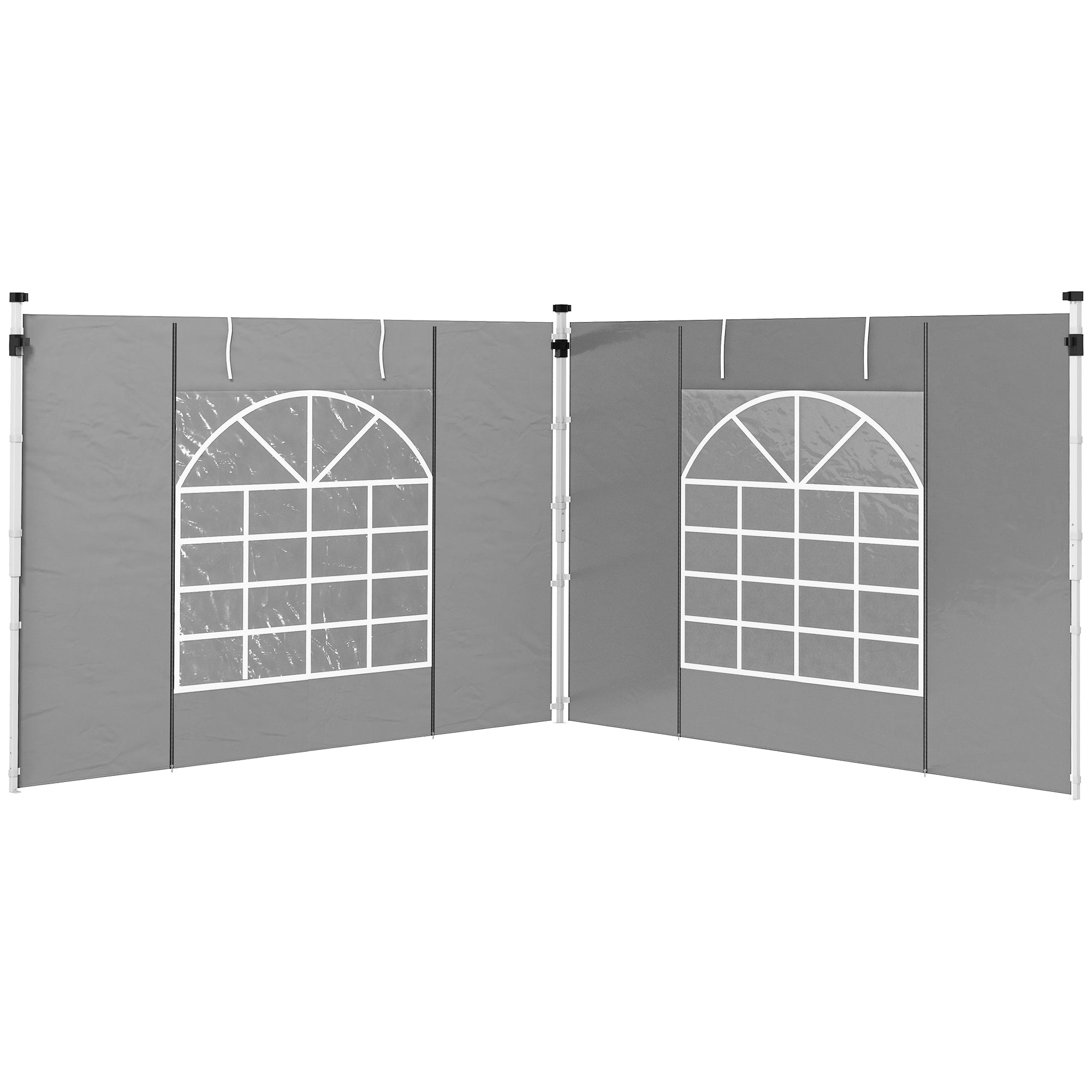 Set of 2 Gazebo Side Panels with Windows and Zipped Doors for 3x3/3x6m Canopy - Light Grey