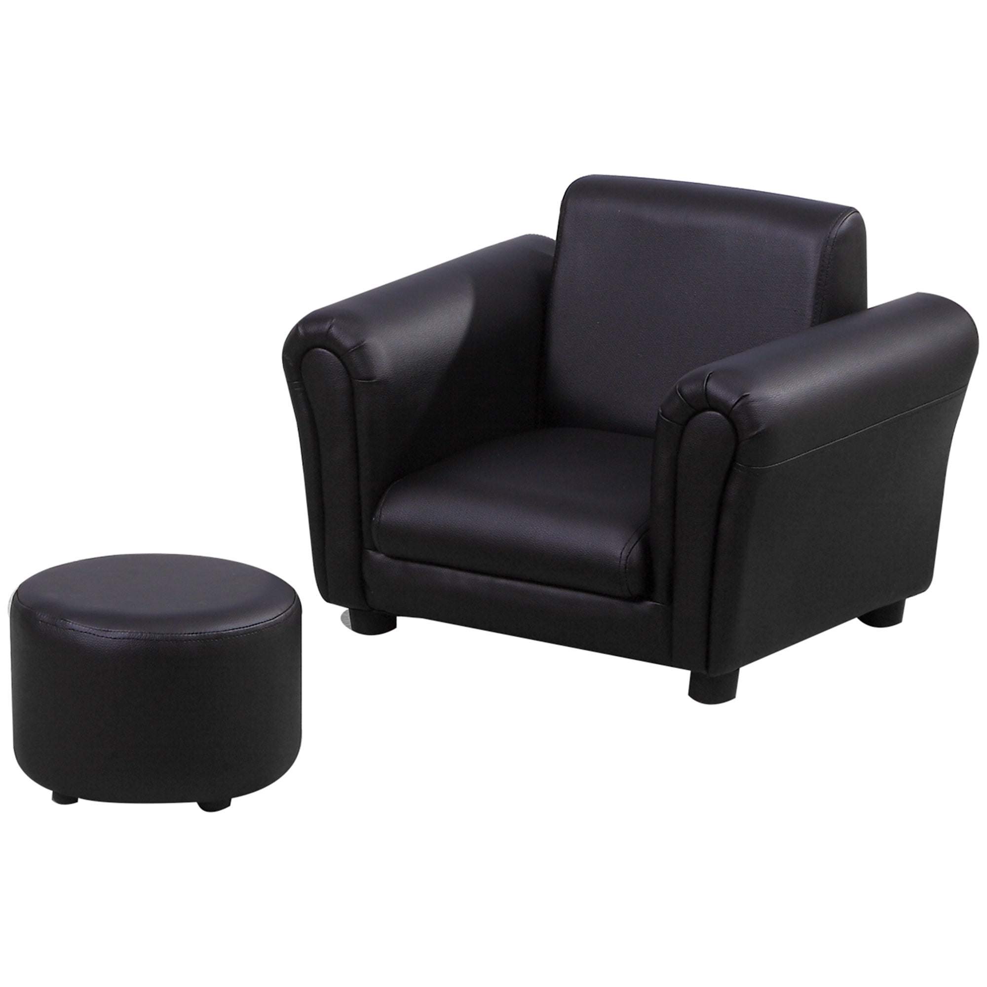 2 Piece Toddler Sofa Set with Stool - Black Wood Frame