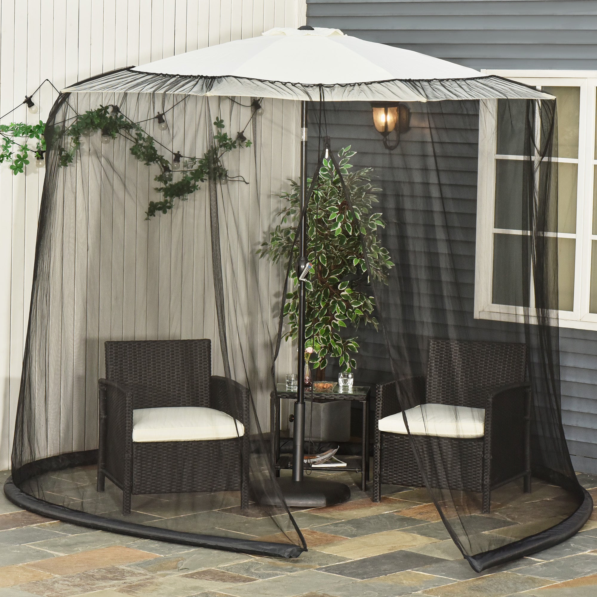 2.3m Outdoor Mosquito Net Umbrella Screen with Zipped Door - Black