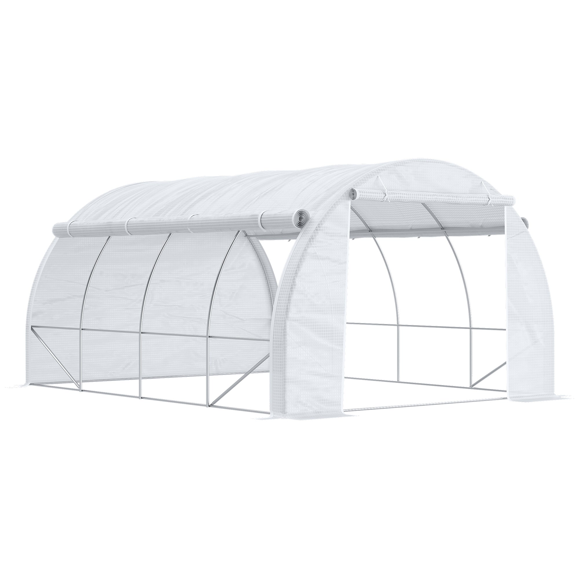 4 x 3 x 2 Metre Polytunnel Greenhouse Set with Steel Frame and Reinforced Cover - White