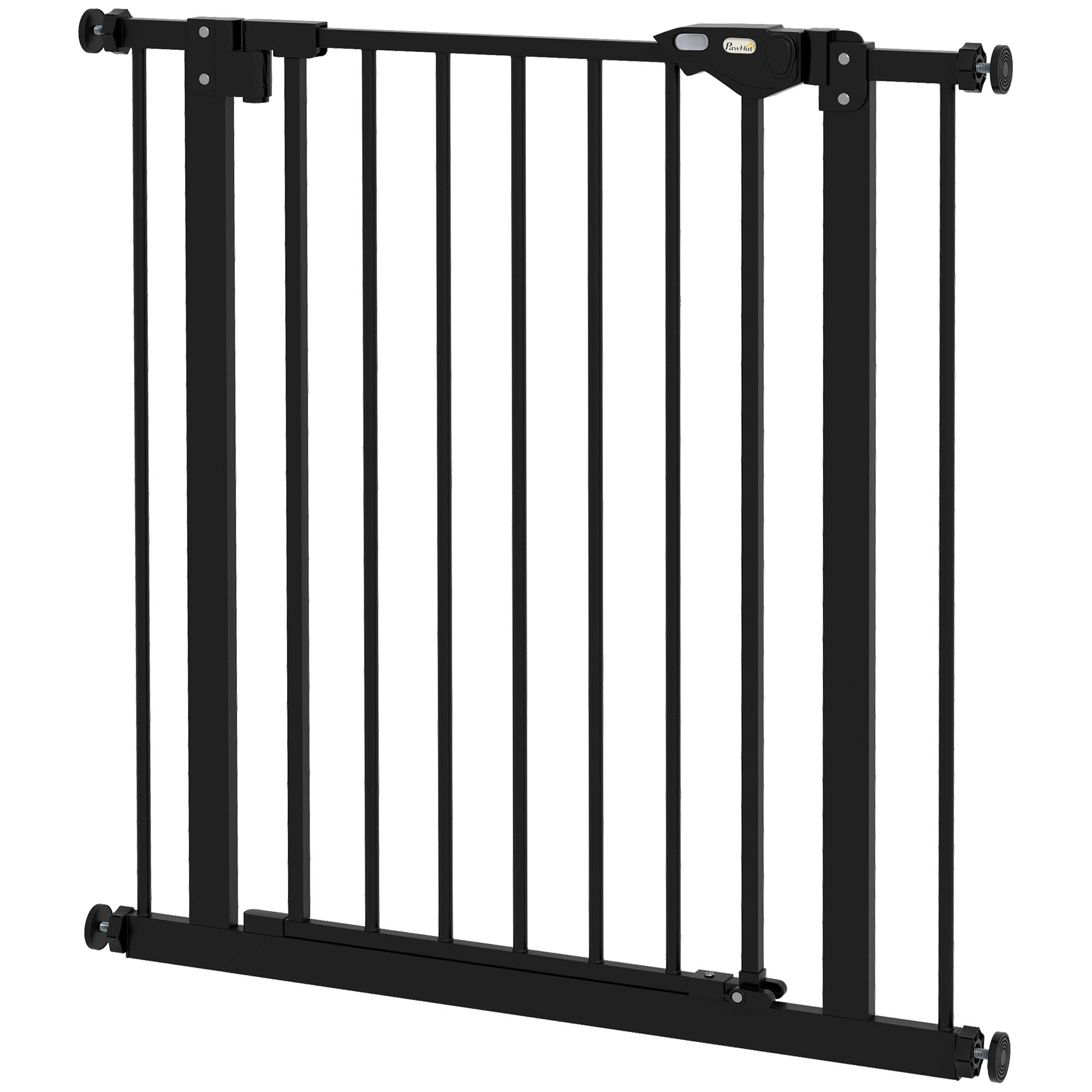 Adjustable Metal Dog Gate 74-80cm Wide with Automatic Closing Door - Black